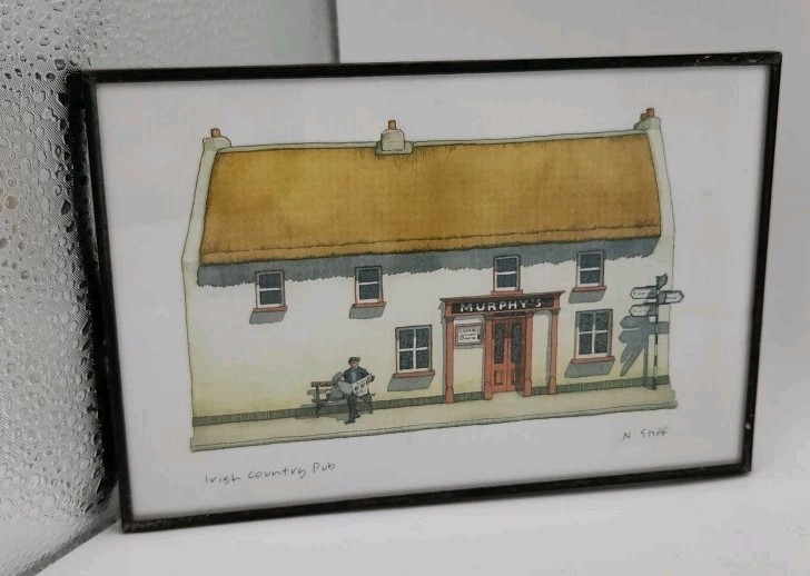 Norman Stiff IRISH COUNTRY PUB Illustration Leaded Glass Frame Bothar Bui Studio