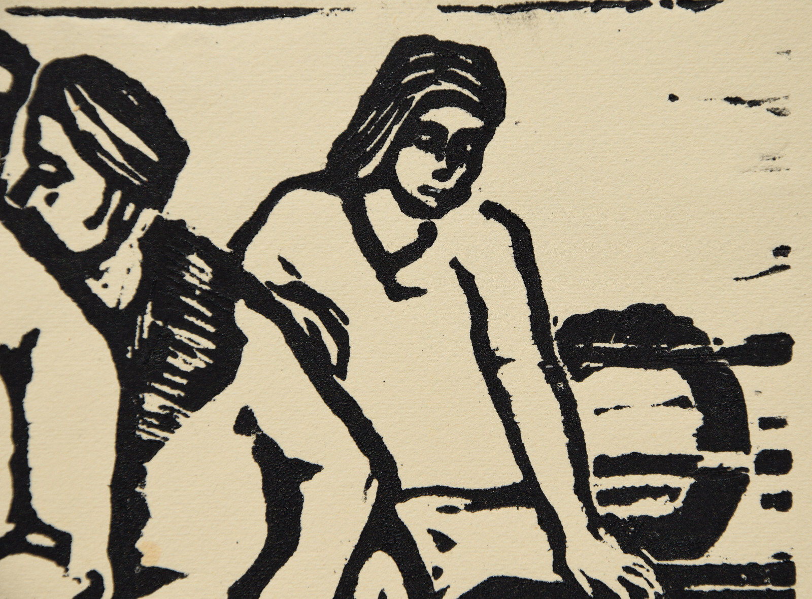 Arnold Hilmer 1908-1993 Hamburg/linocut around 1930/people on boat