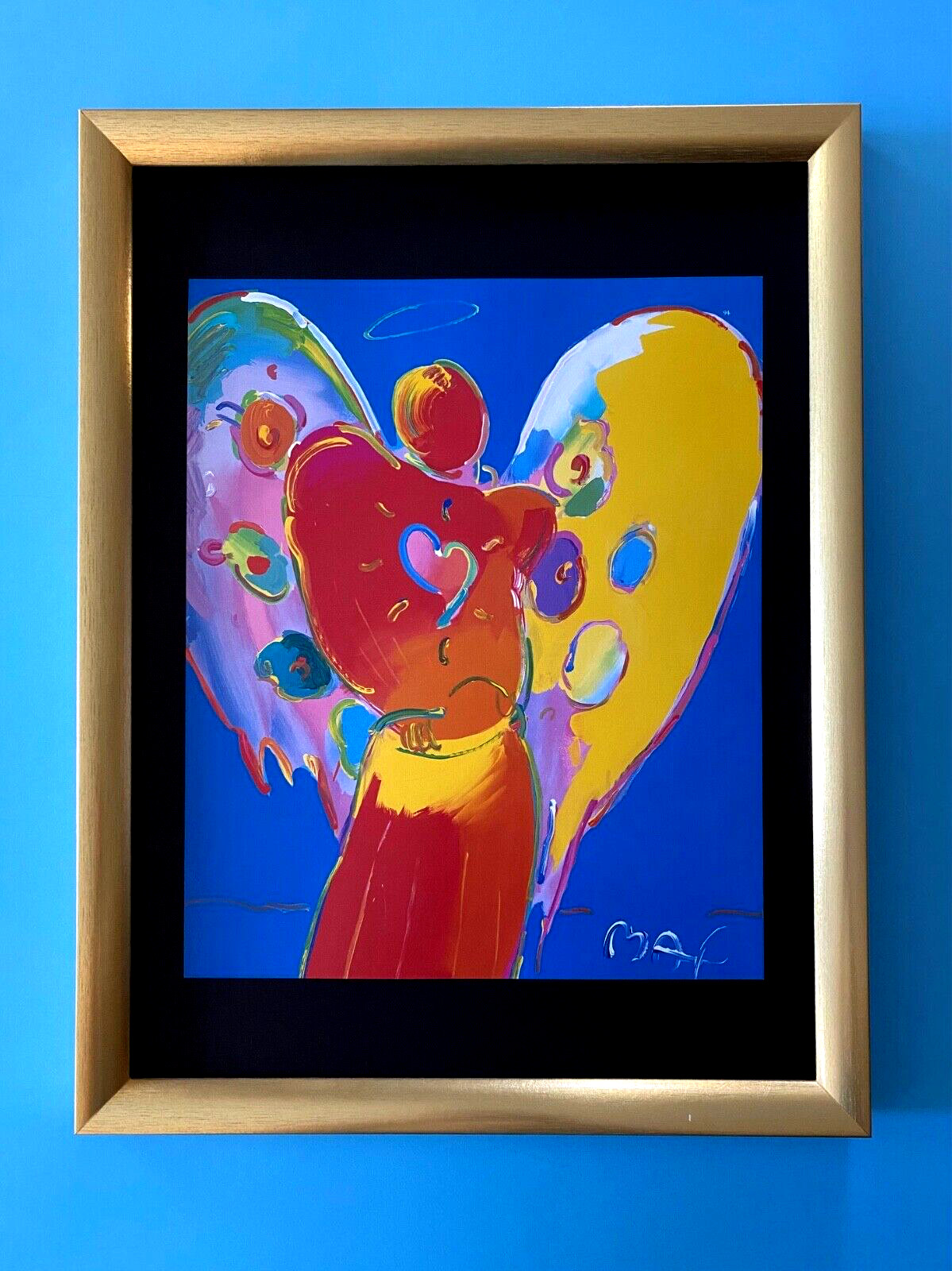 Peter Max | Angel Vintage Print Signed | Framed Large 16x12in. Gold Pop Art