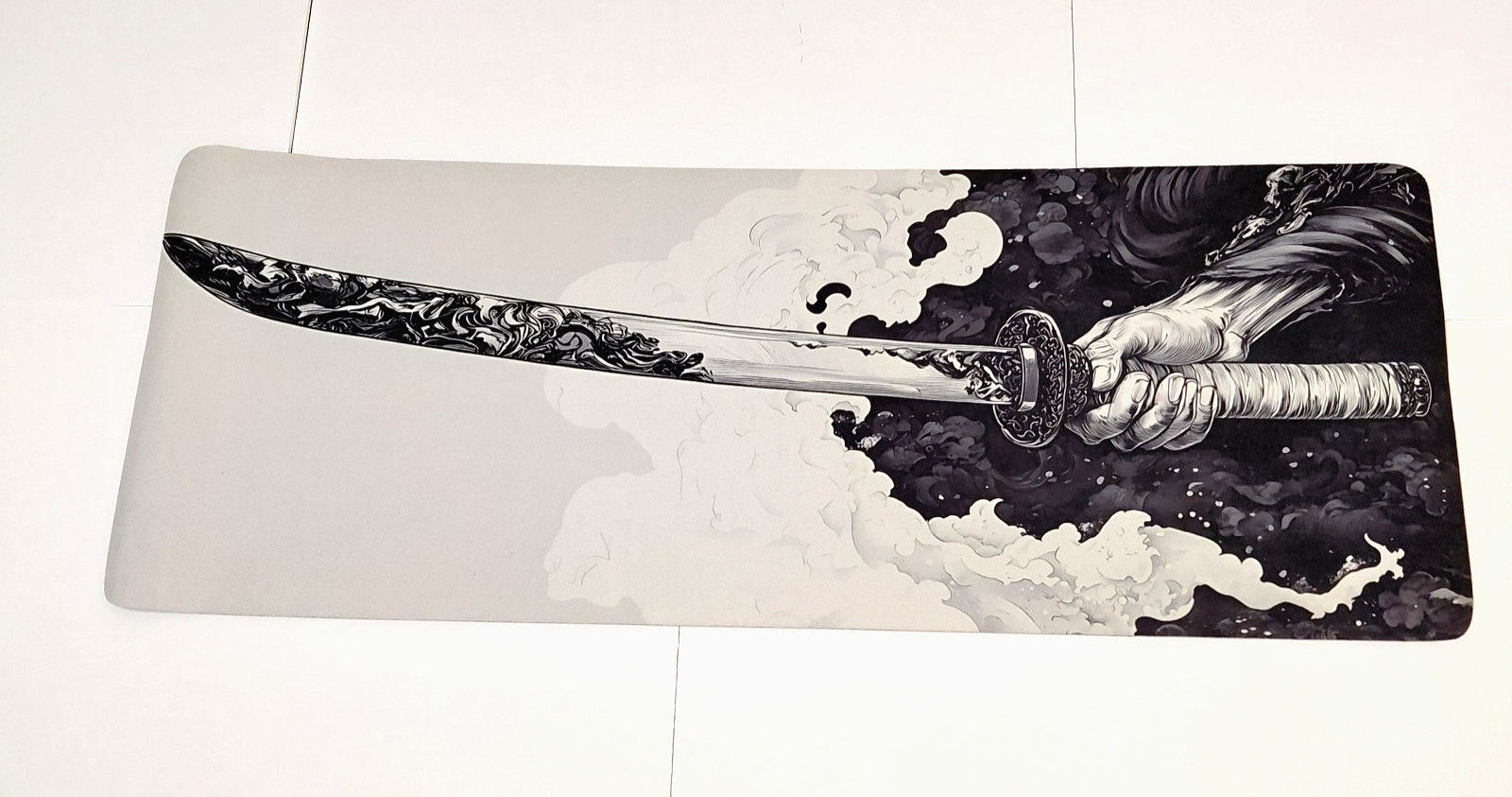 Japanese Katana Sword Extended Gaming Mouse Pad Desk Mat Large 31.5 x 12 In Ink