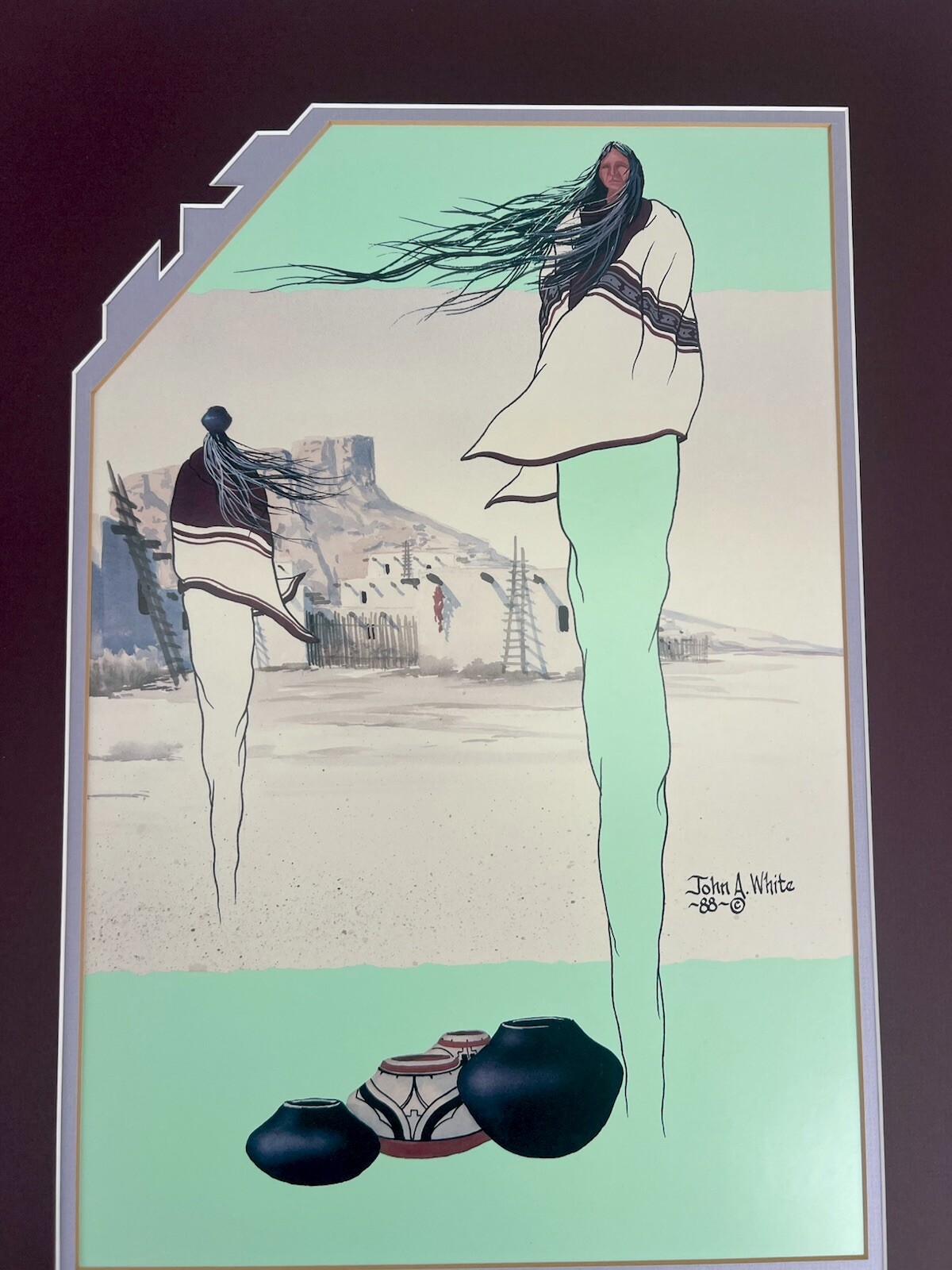JOHN A WHITE “The Tailisman” Matted Native American Pottery Fine Art Print