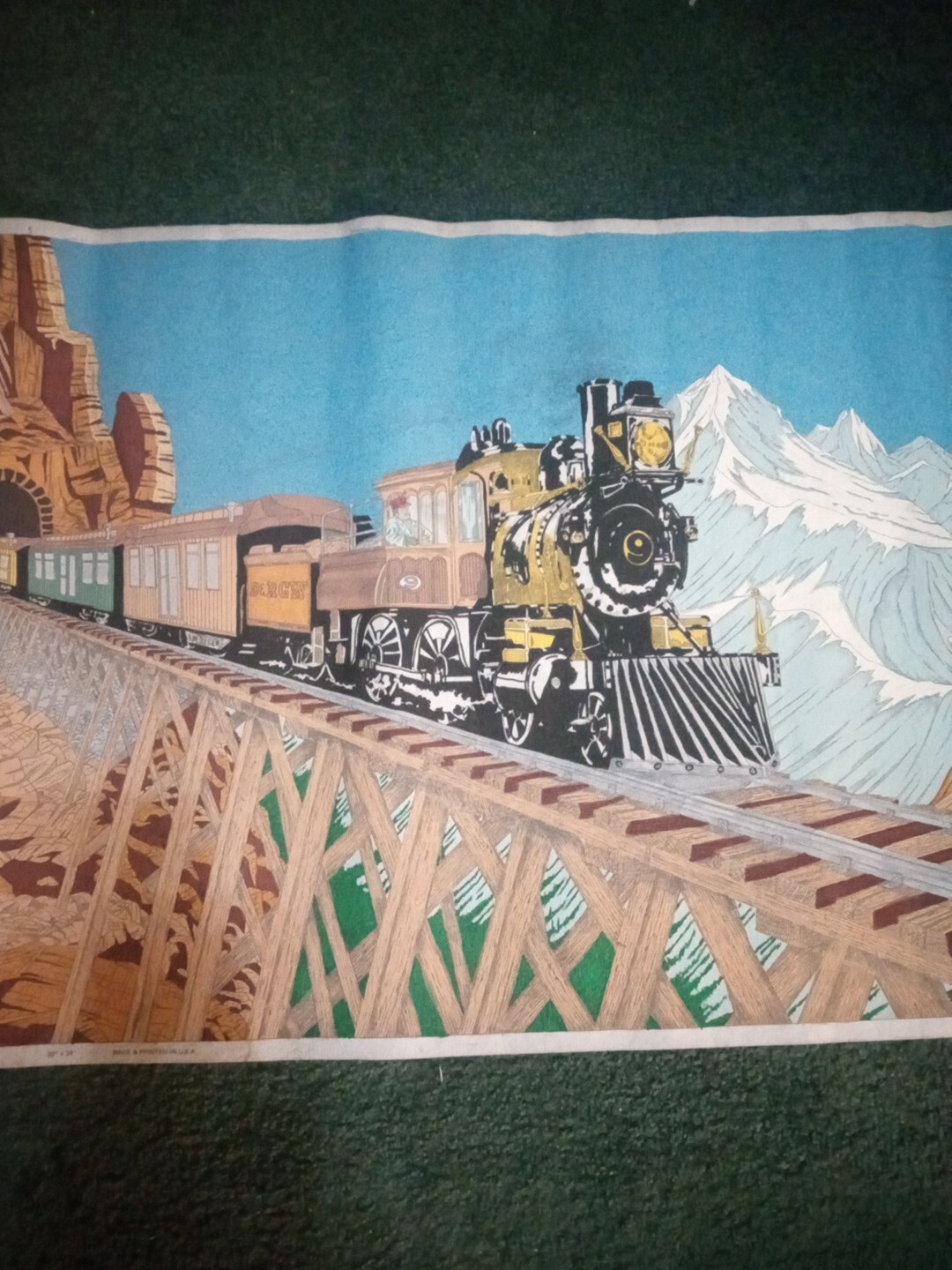 Vintage Heading Through The Rockies Made Printed In The USA Cloth 20×34 Unique