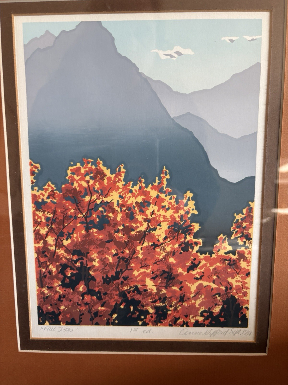Fall Trees Anne Gifford serigraph 1st Ed Print Professional Framed 15.25” X 12.2