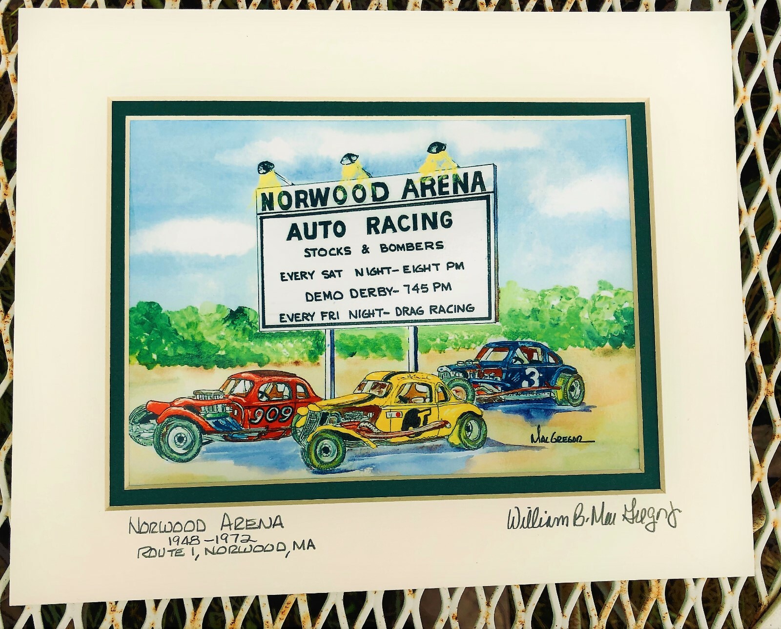 NORWOOD ARENA Art Print short track stockcar racing demo derby MA wall decor