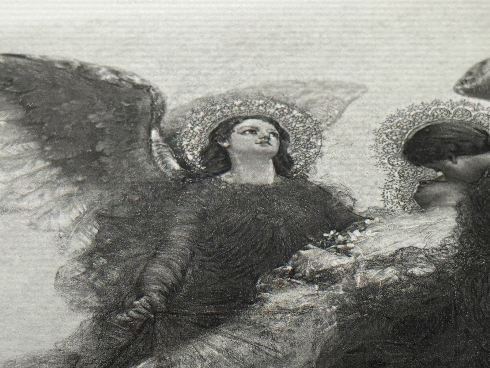 Antique 1889 Etching Art Print Carl Gutherz “Borne Away By Angels” Goupil & Co