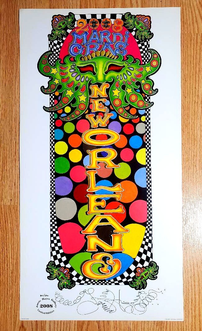 MARDI GRAS 2008, New Orleans Artist Jamie Hayes , “The Mask,” 14 x 27 in. signed