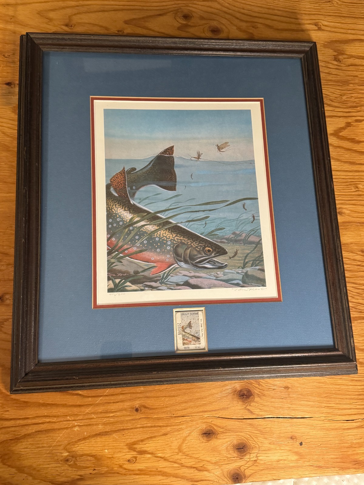 Wisconsin FIRST of STATE Trout Stamp Print Tom Rost 411/600 1978 Framed