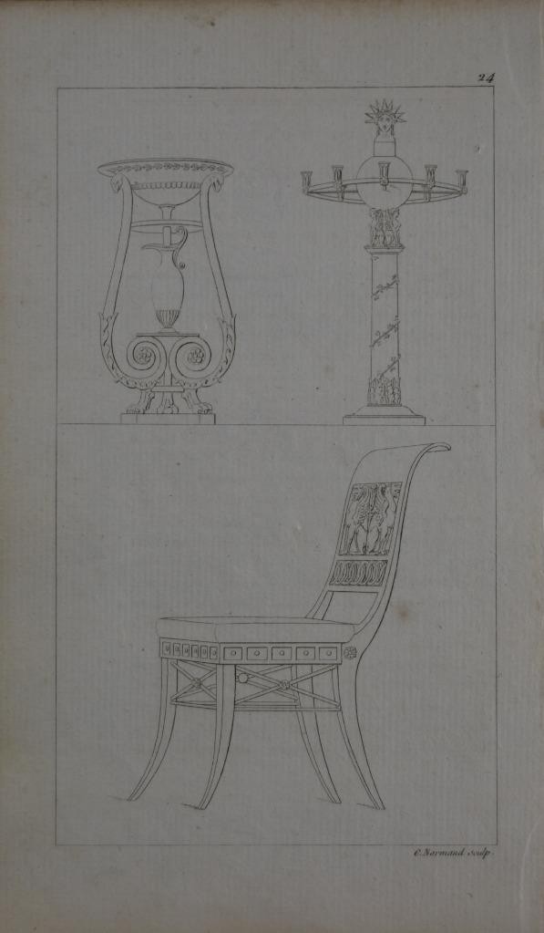 Antique Art Engraving Ancient Greek Furniture 1820’s Original France
