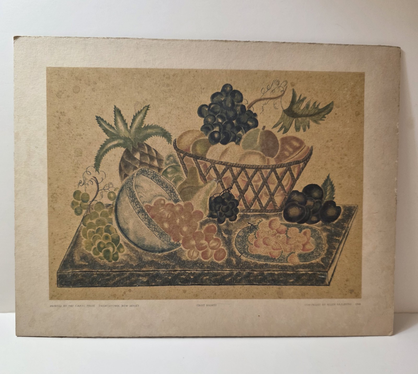 MCM FRUIT BASKET STILL LIFE American Folk Art Serigraph ALLEN SAALBURG NJ 1949