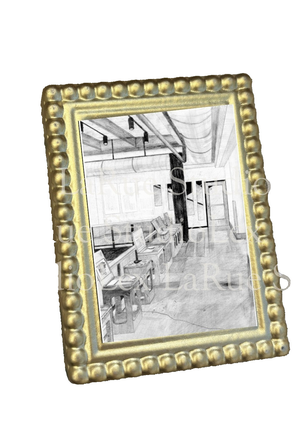 ACEO Sketch Interior Hallway Perspective Black&White Drawing 2.5×3.5 in. SIGNED