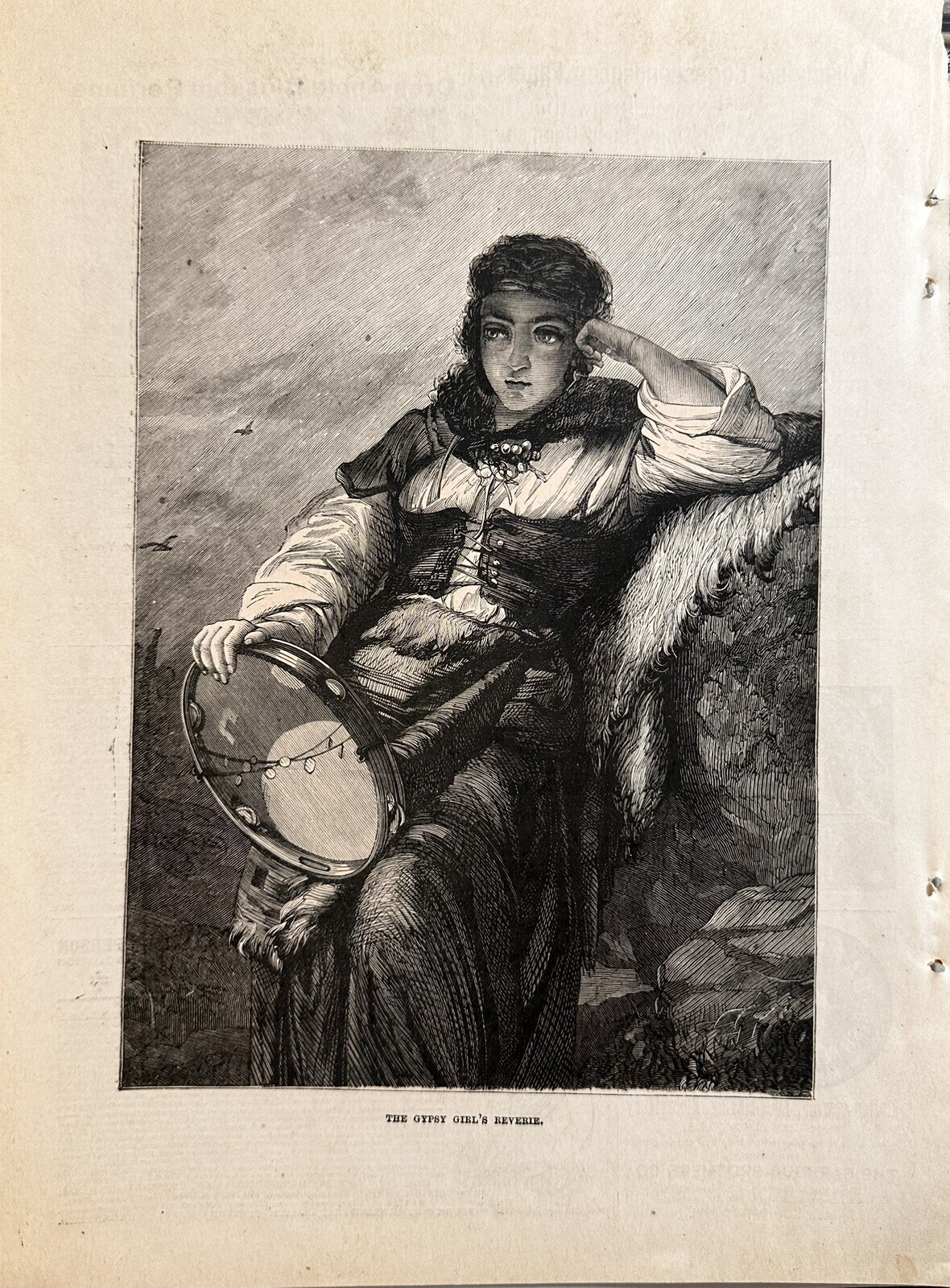 1893 The Gypsy Girl’s Reverie Antique Magazine Wood Engraving