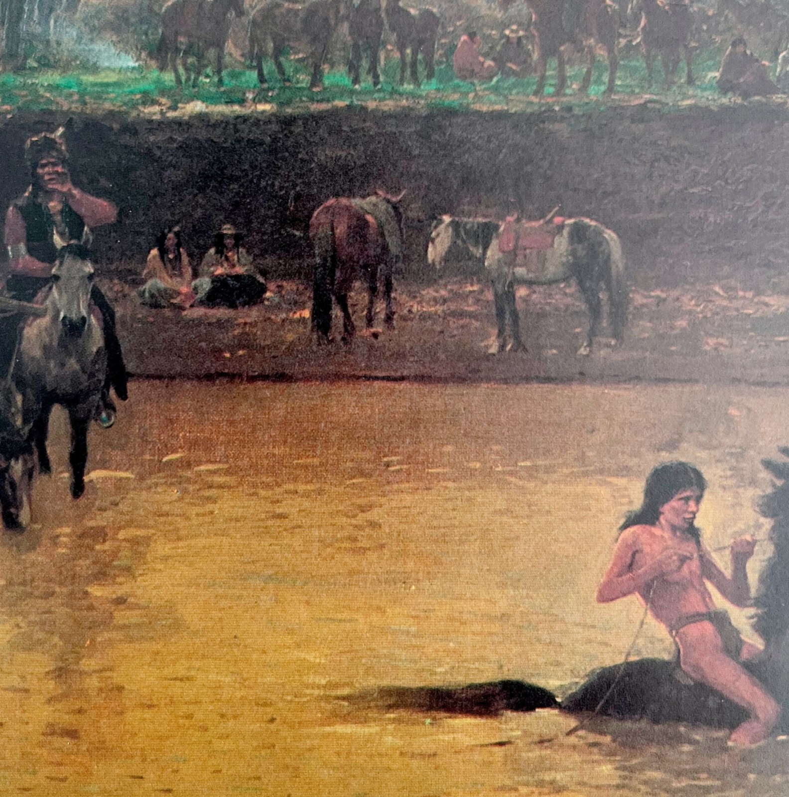 Breaking Pony In Water Native Americans 1979 Old American West Art Print LGAD98