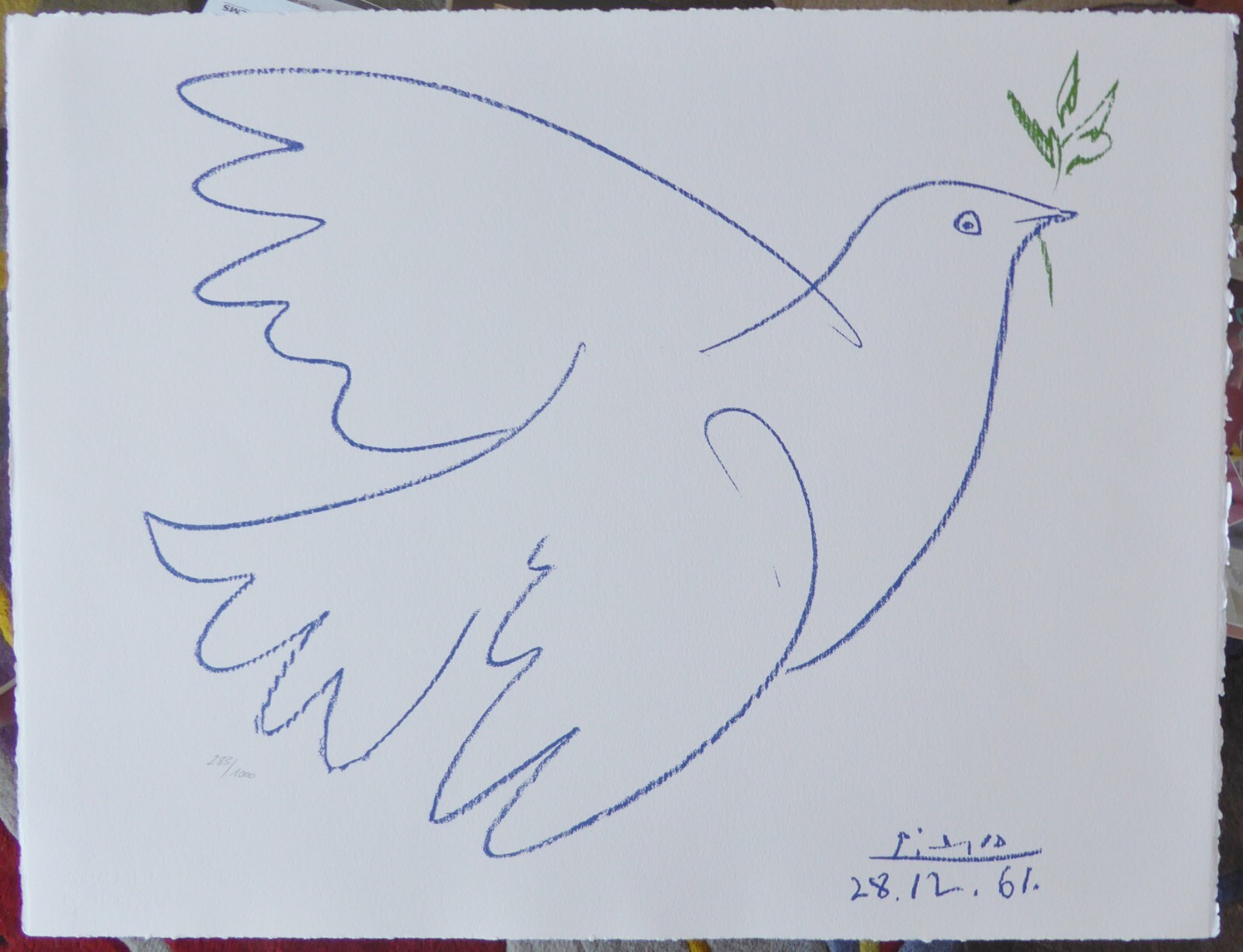 PABLO PICASSO COLOMBE BLEUE SIGNED HAND NUMBERED ***/1000 LITHOGRAPH BLUE DOVE