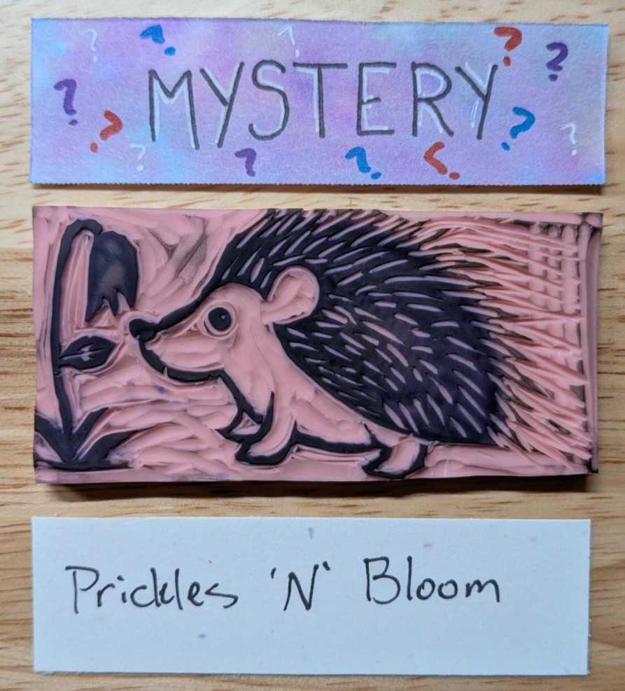 Mystery ACEO 2.5″x3.5″ – Linocut Print – Prickles ‘N’ Bloom – JaylynnSpydell