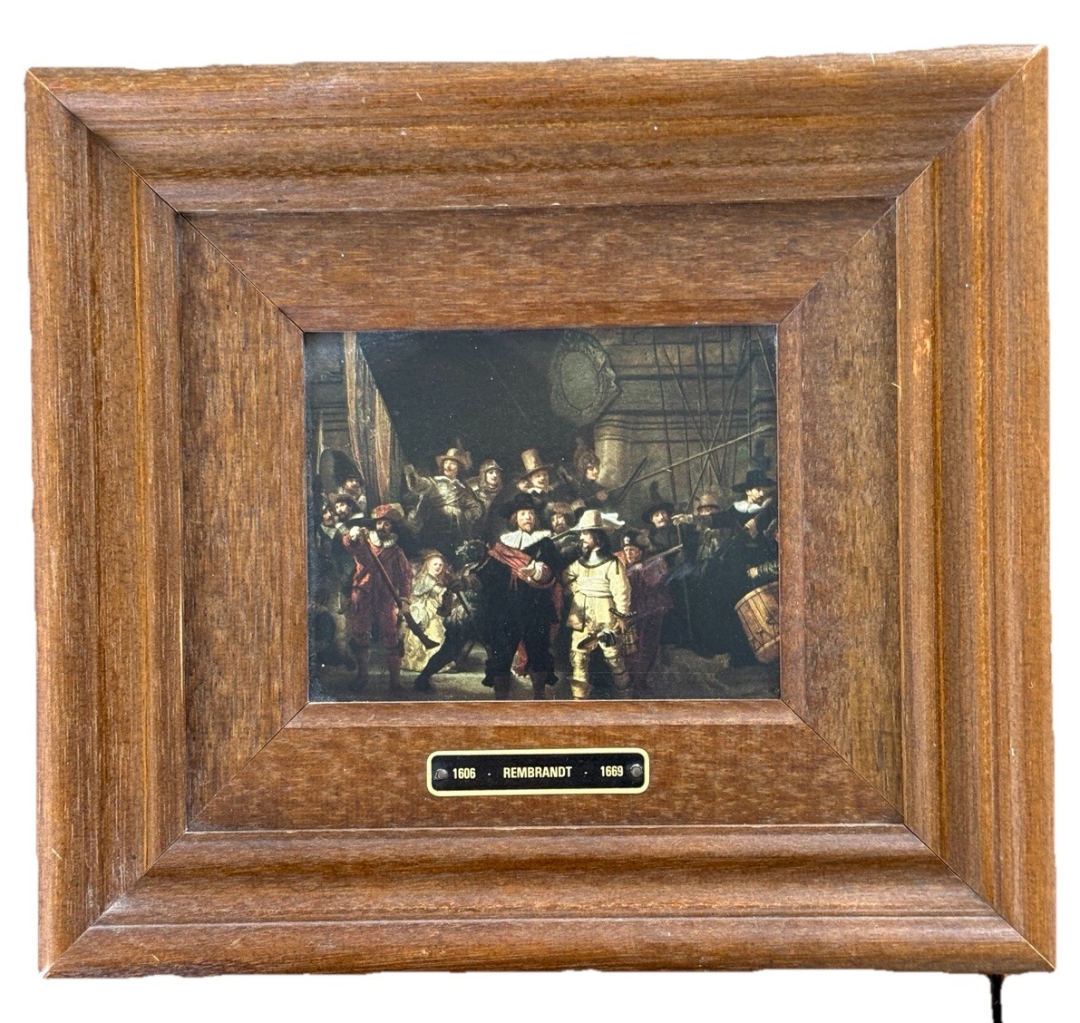 Vintage Rembrandt The Night Watch Miniature Framed Print Wood Frame 9.75×8.75