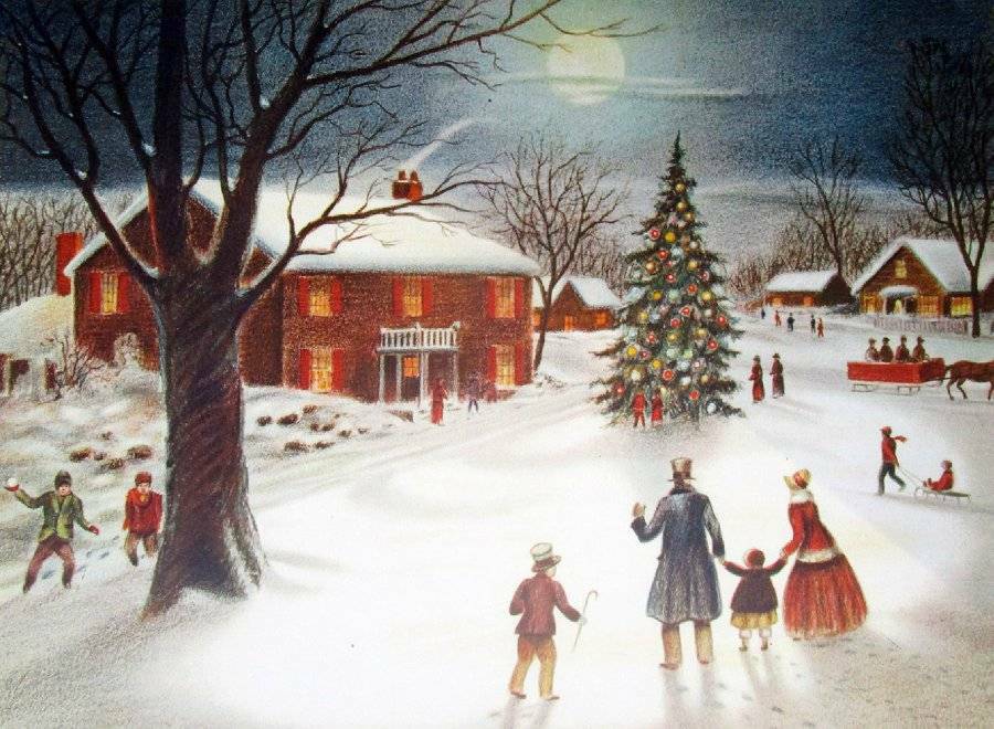 Christmas House Winter Village Scene Tree families