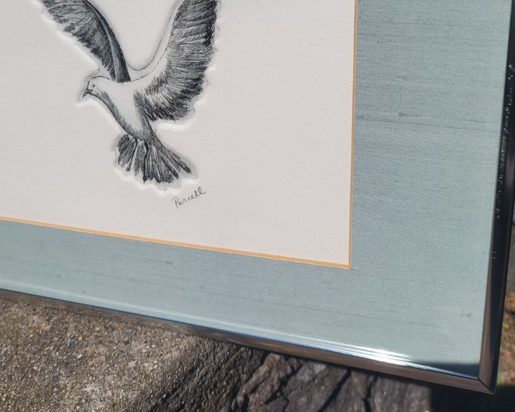 Vintage Limited Edition Joan Purcell Signed Embossed Lithograph Seagulls Flight