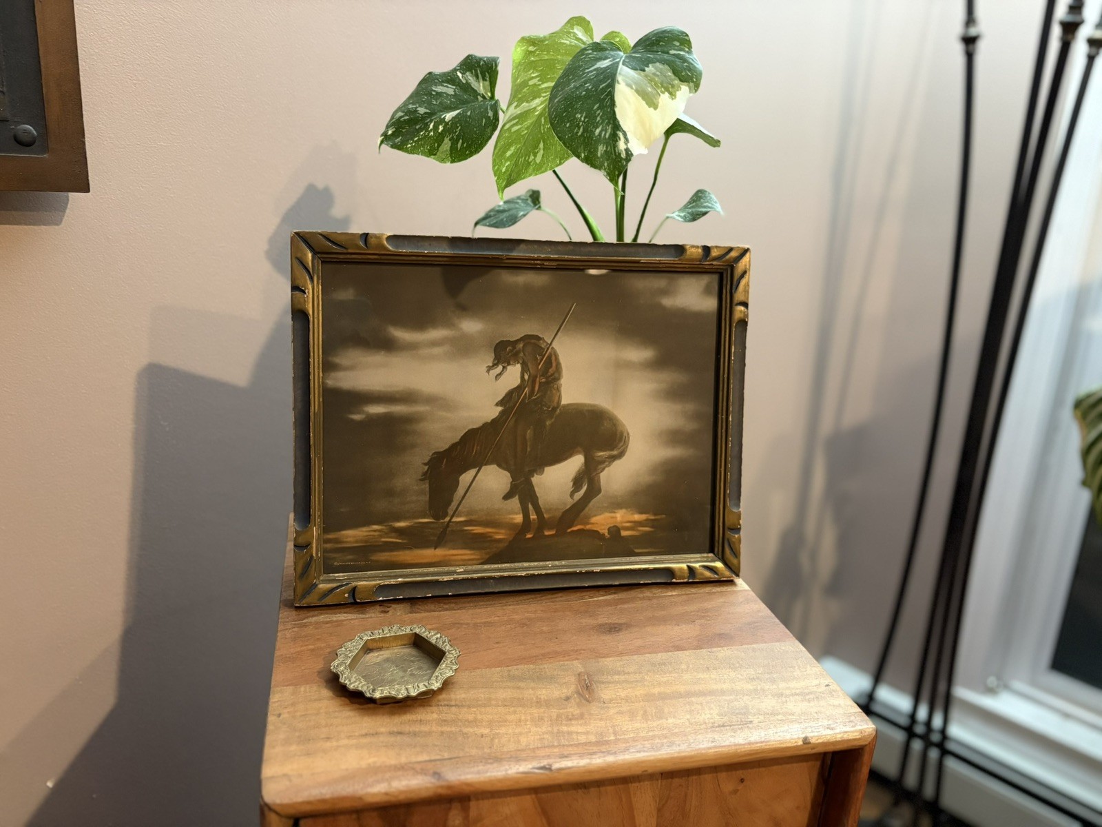 Antique c1900 Detroit Publishing Native American Horseman Print Framed