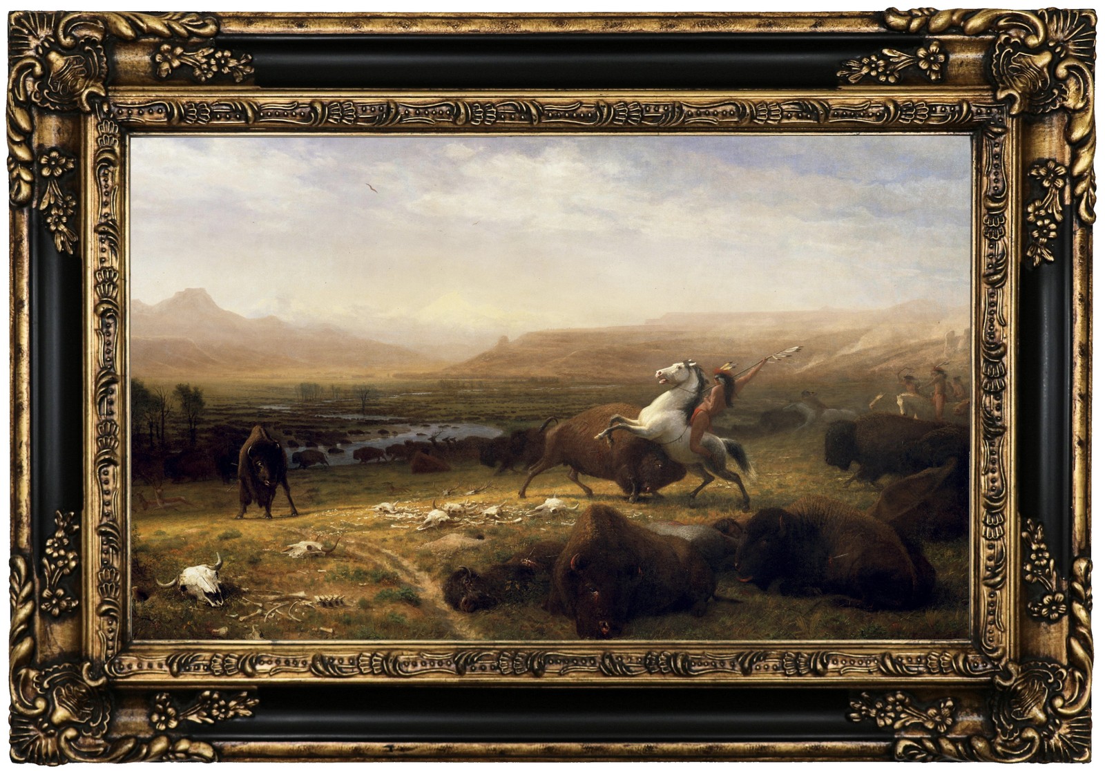 Bierstadt The Last of the Buffalo 2 1888 Wood Framed Canvas Print Repro 12×20