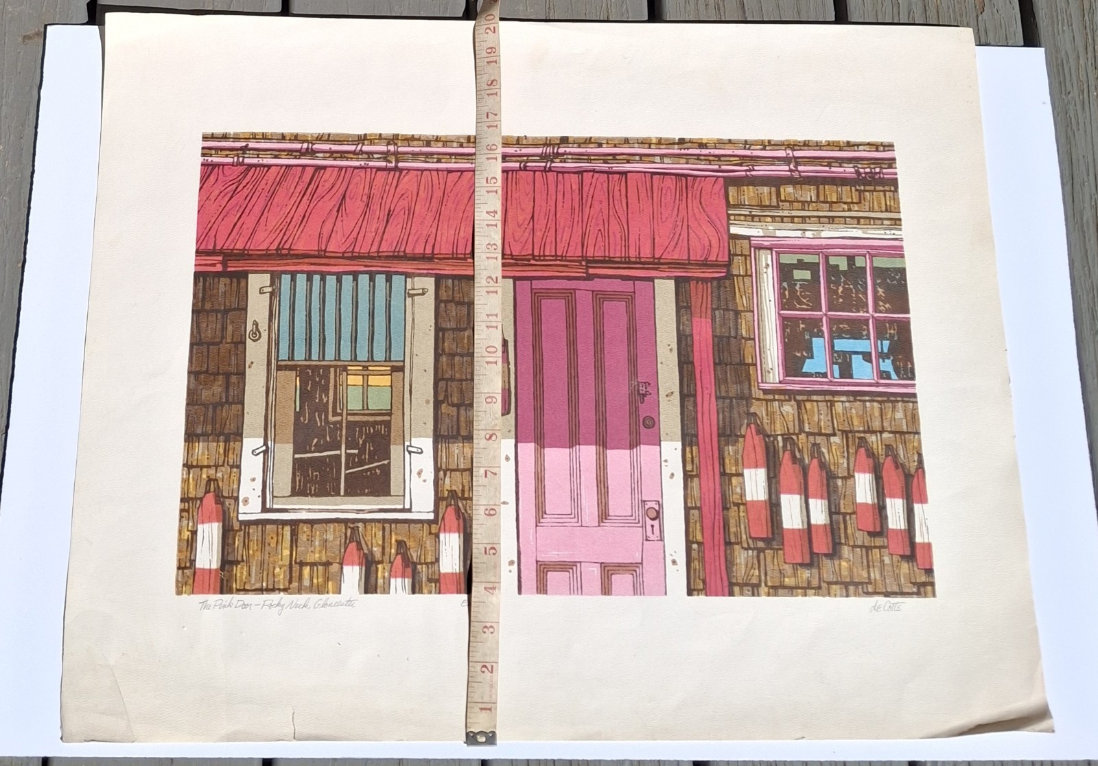 The Pink Door Signed Serigraph deCoste Ed 47 Rocky Neck Gloucester Ma c1960s