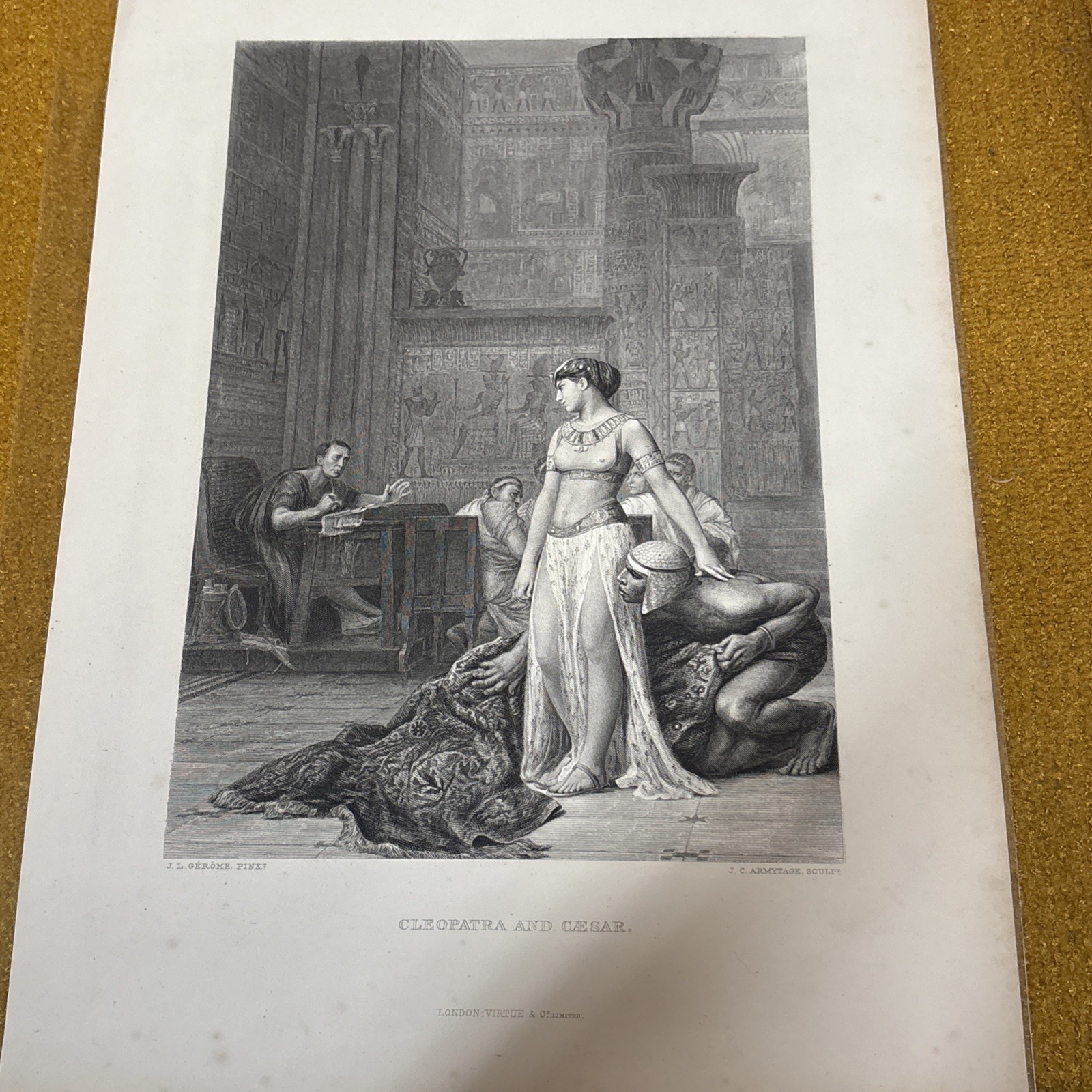 ANTIQUE ORIGINAL B/W ENGRAVING-CLEOPATRA AND CAESAR- 1870 London:VIRTUE @ Co