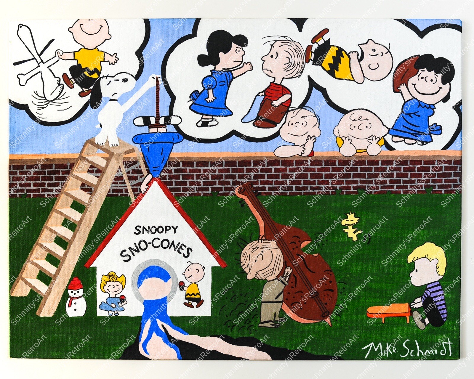 Snoopy Snow Cone Machine Peanuts 16×12 Print