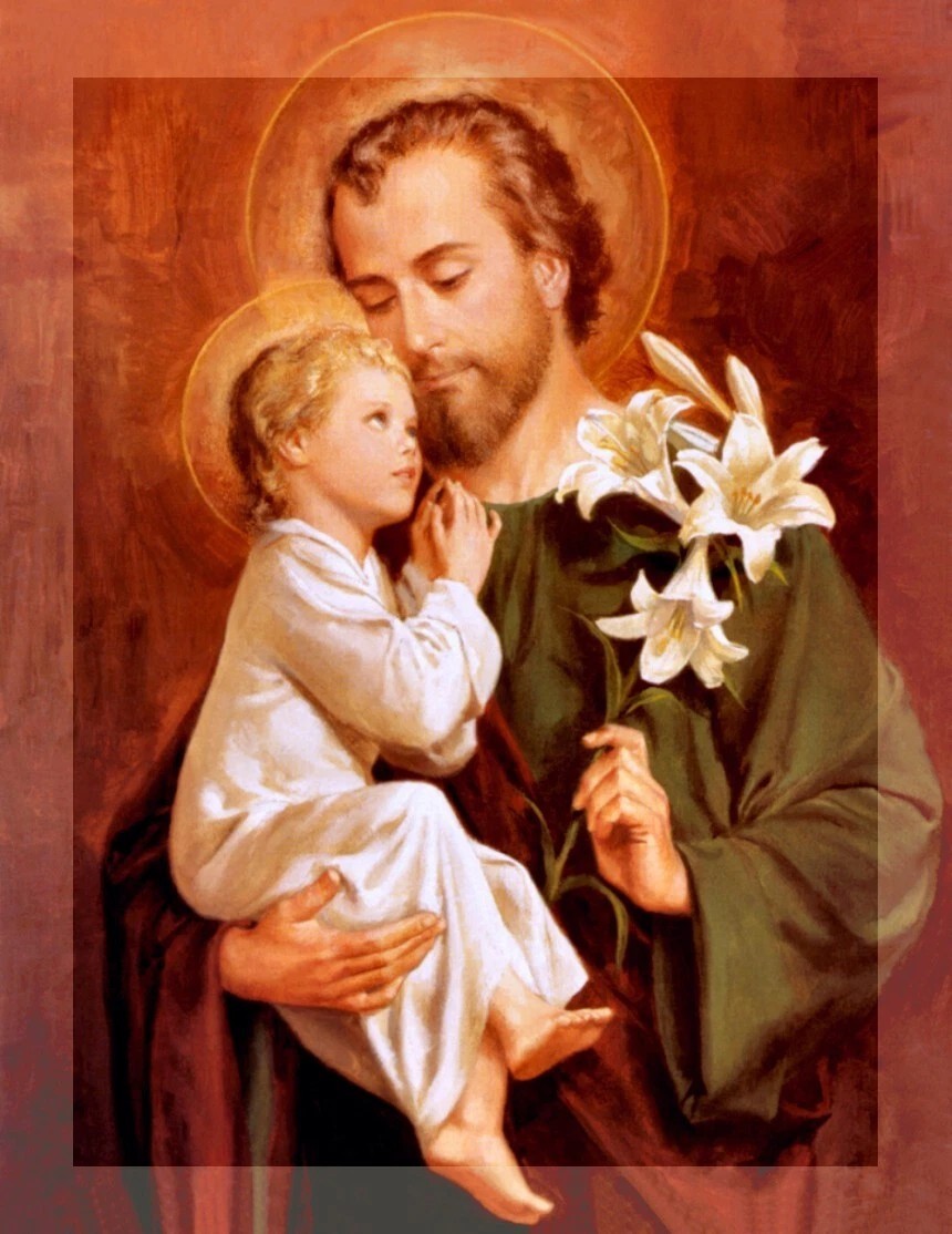 Catholic print picture SAINT St JOSEPH & JESUS Lily 11″X14″ GLOSSY POSTER PRINT