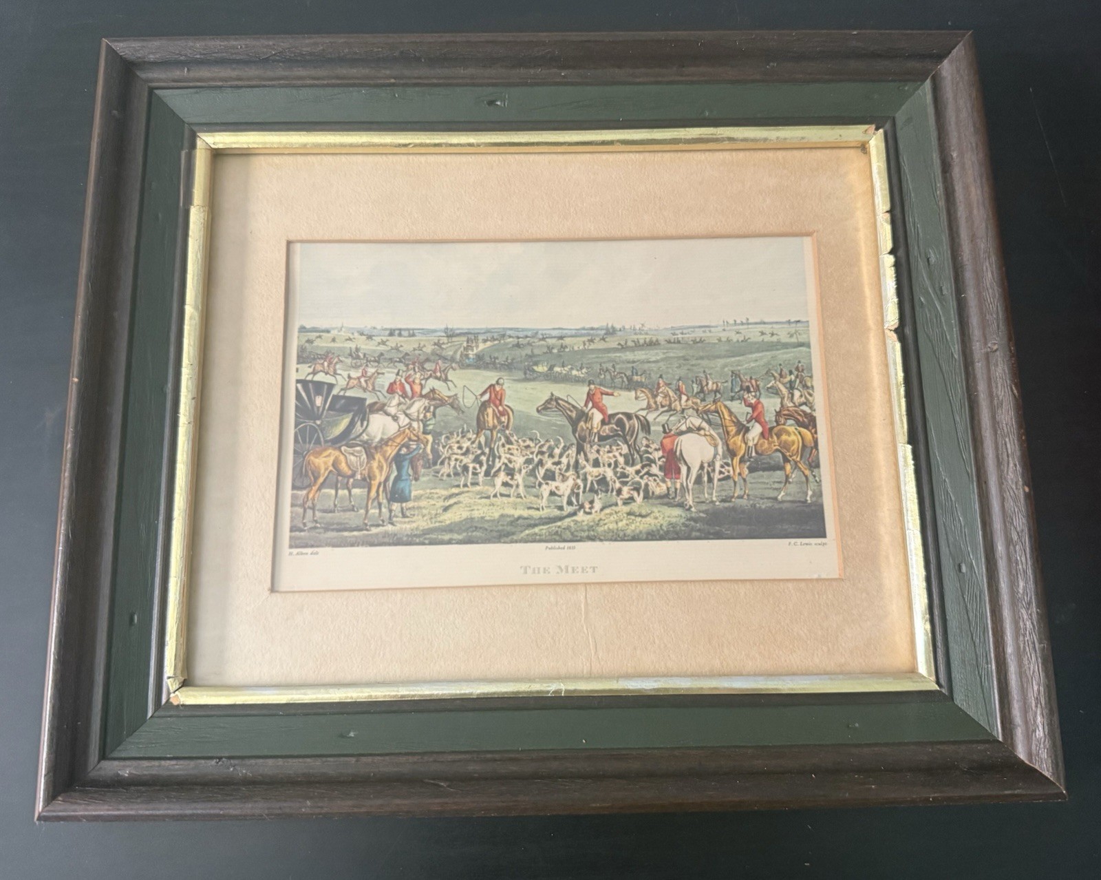 Vintage The Meet by Henry Thomas Alken Matted Framed 12.5”x10.5” Equestrian Art