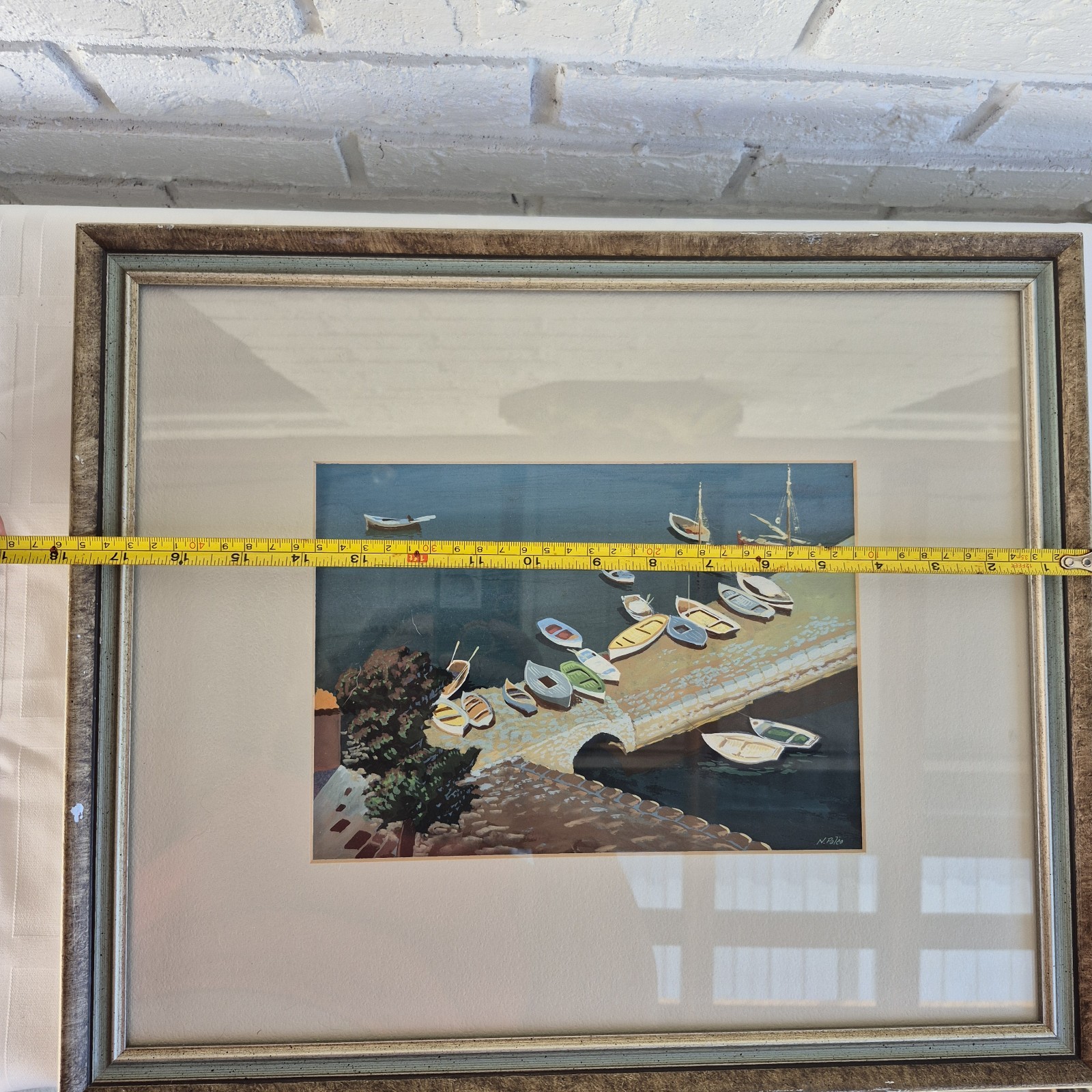 Study Of Boats Lithograph Framed Art 18×15 Nautical European Signed