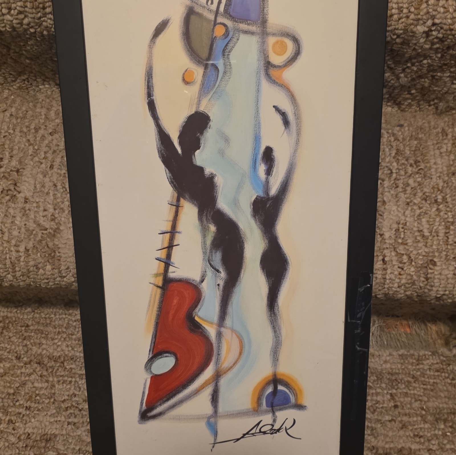 Saks Signed Abstract Figures Art Print, Framed Portrait, Single Piece