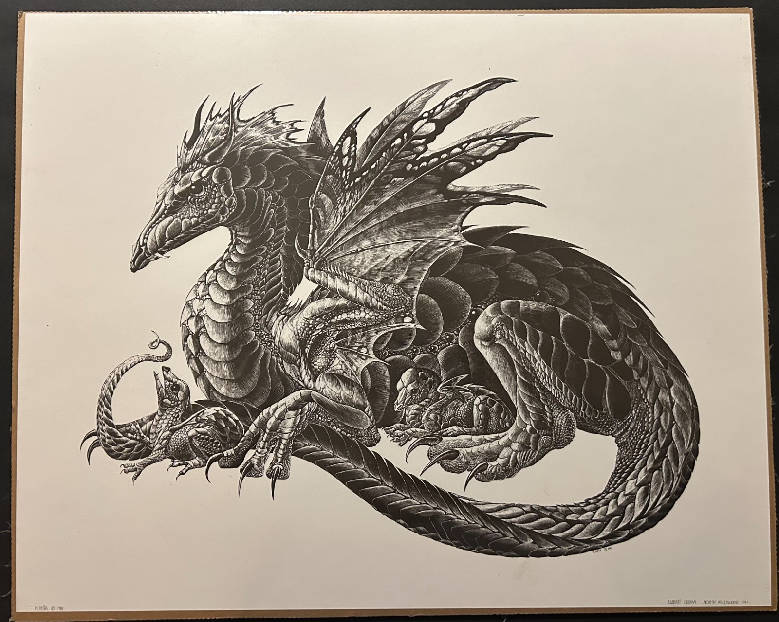 Vintage M Peña Dragon Print 17×21 Sealed 1981 Alberti Design Fantasy Wall Art