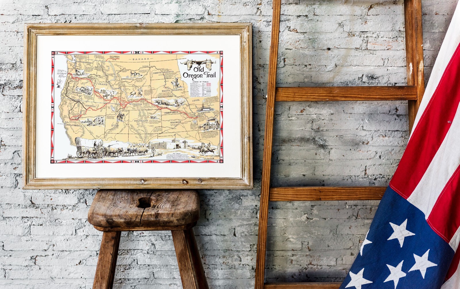 Mid-Century Western United States Map Oregon Trail Wall Art Poster Print Decor