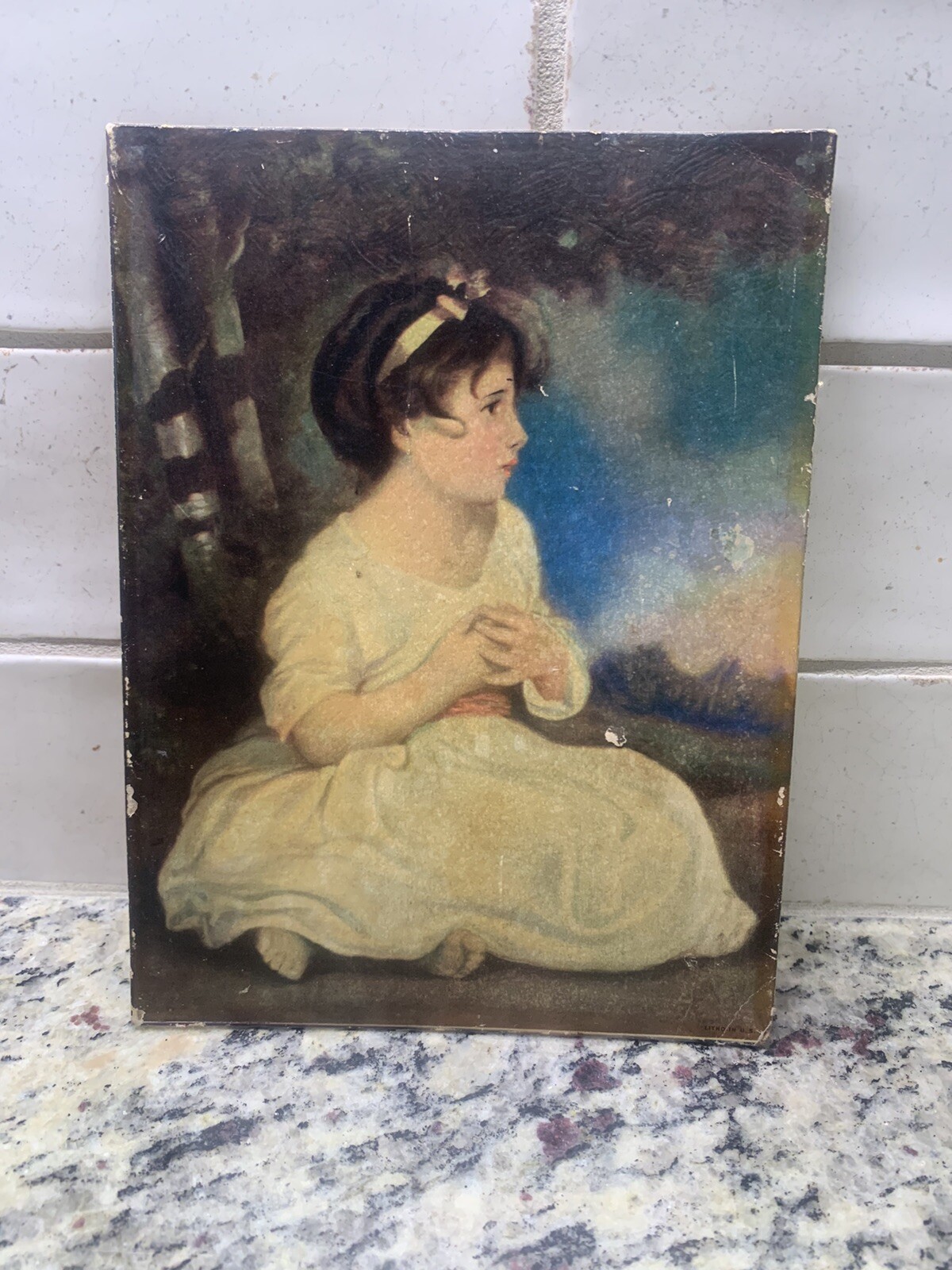 Vintage “Age of Innocence” Cardboard Print by Joshua Reynolds Antique? no frame
