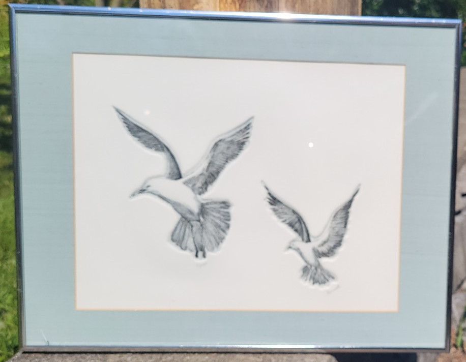 Vintage Limited Edition Joan Purcell Signed Embossed Lithograph Seagulls Flight