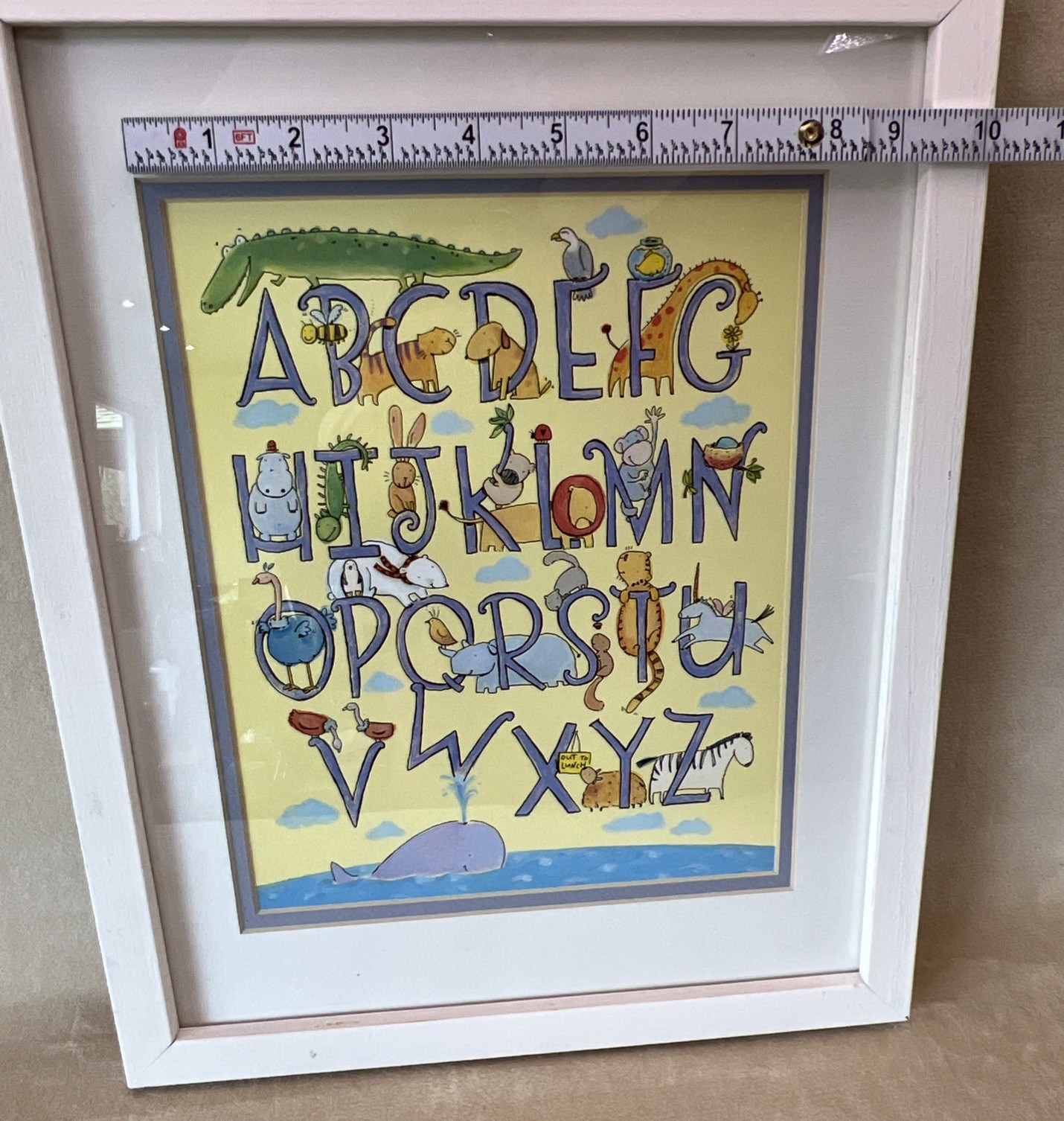 Vtg Alphabet Print Whimsical Animals Framed Matted Educational Joyful Children
