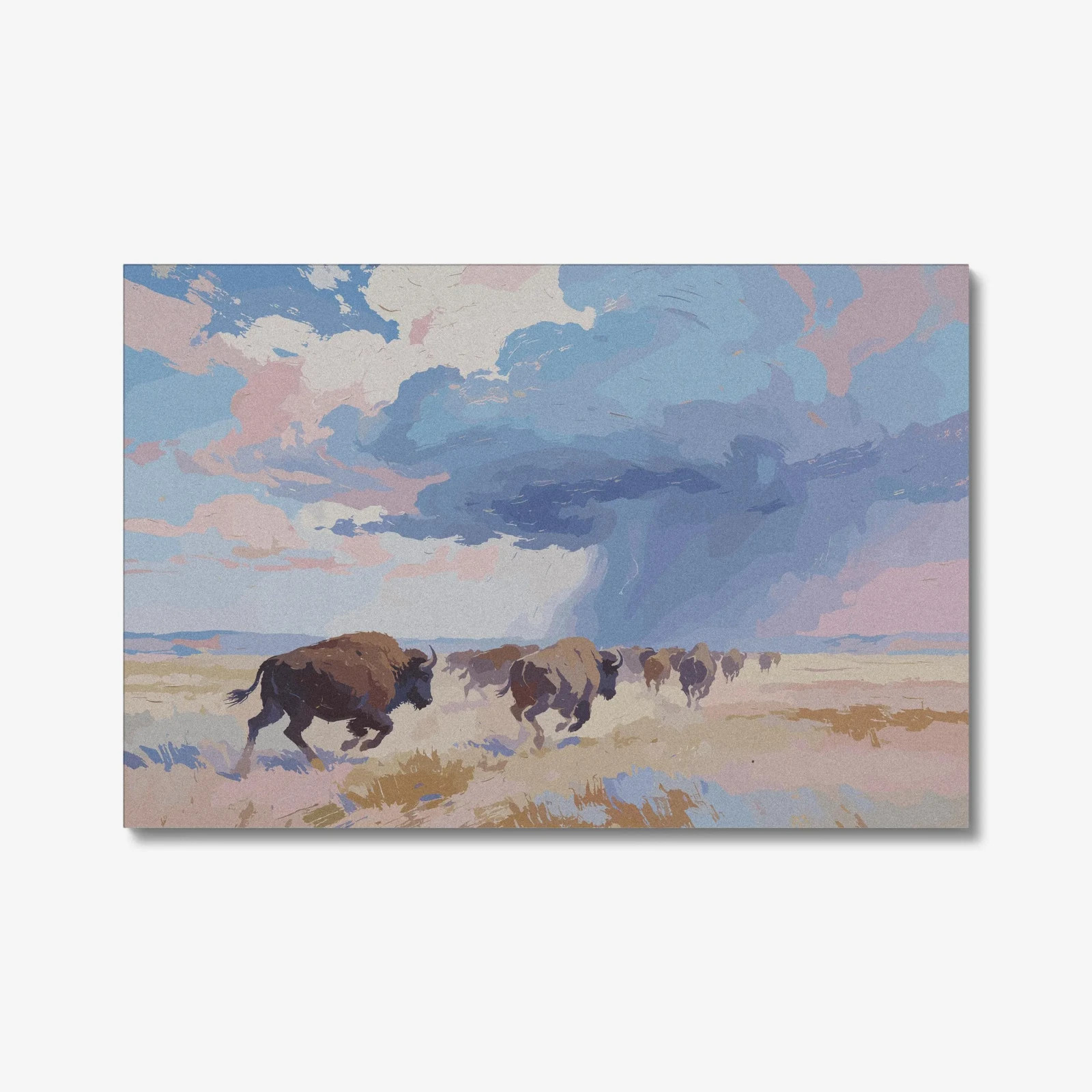 American Bison Storm Plains Expressionist Artwork, Wildlife, Stretched Canvas