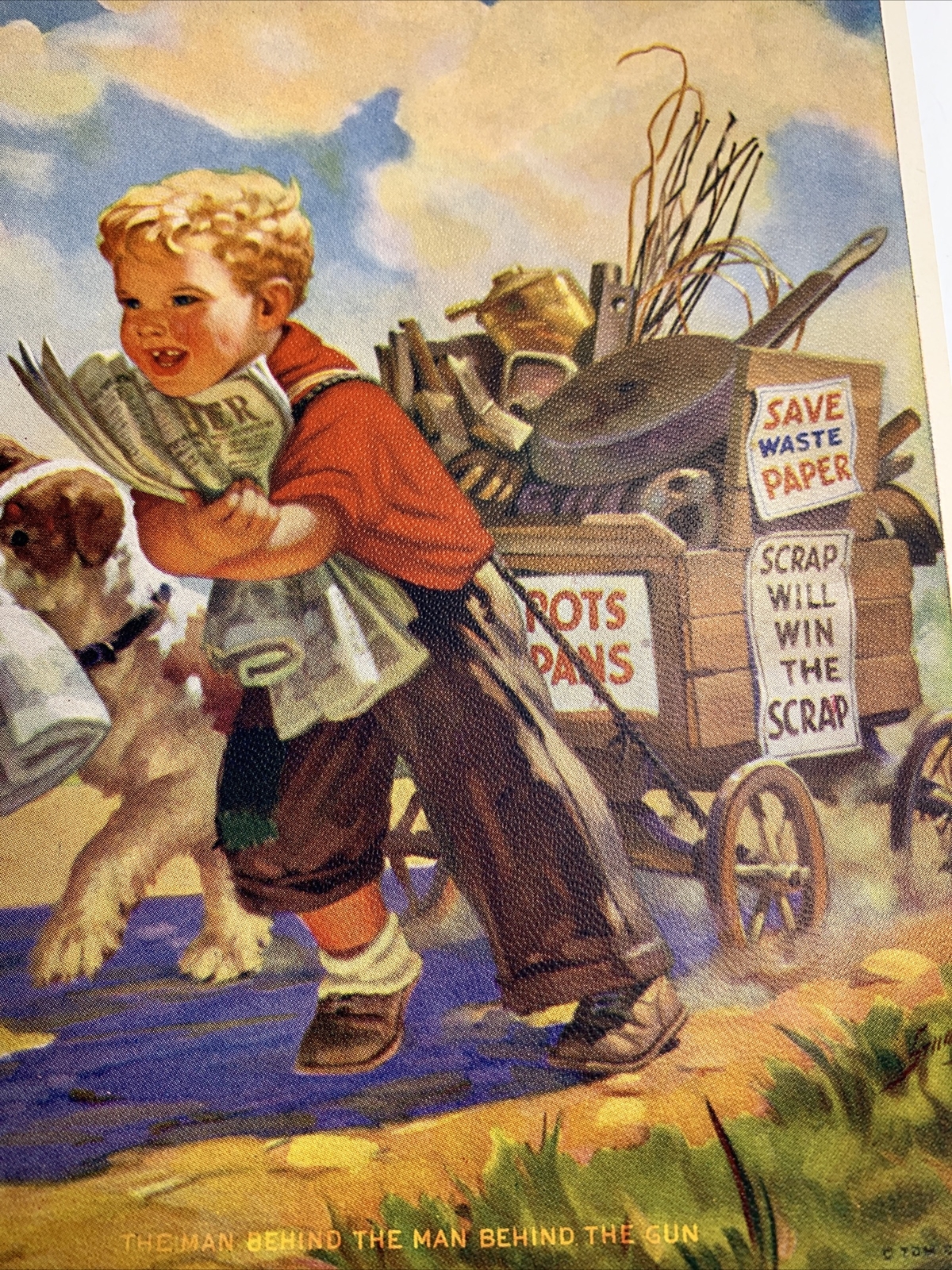 1940’s ORIGINAL Print Pin Up Patriotic WWII Stuart Artist Young Boy