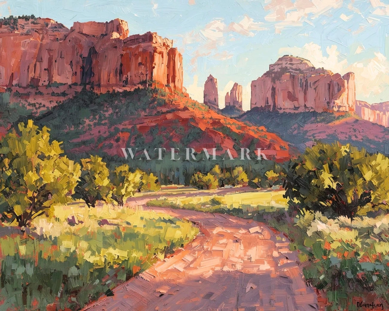 Southwest Desert Canyon Oil Painting Print Arizona Landscape Wall Art Western Ru