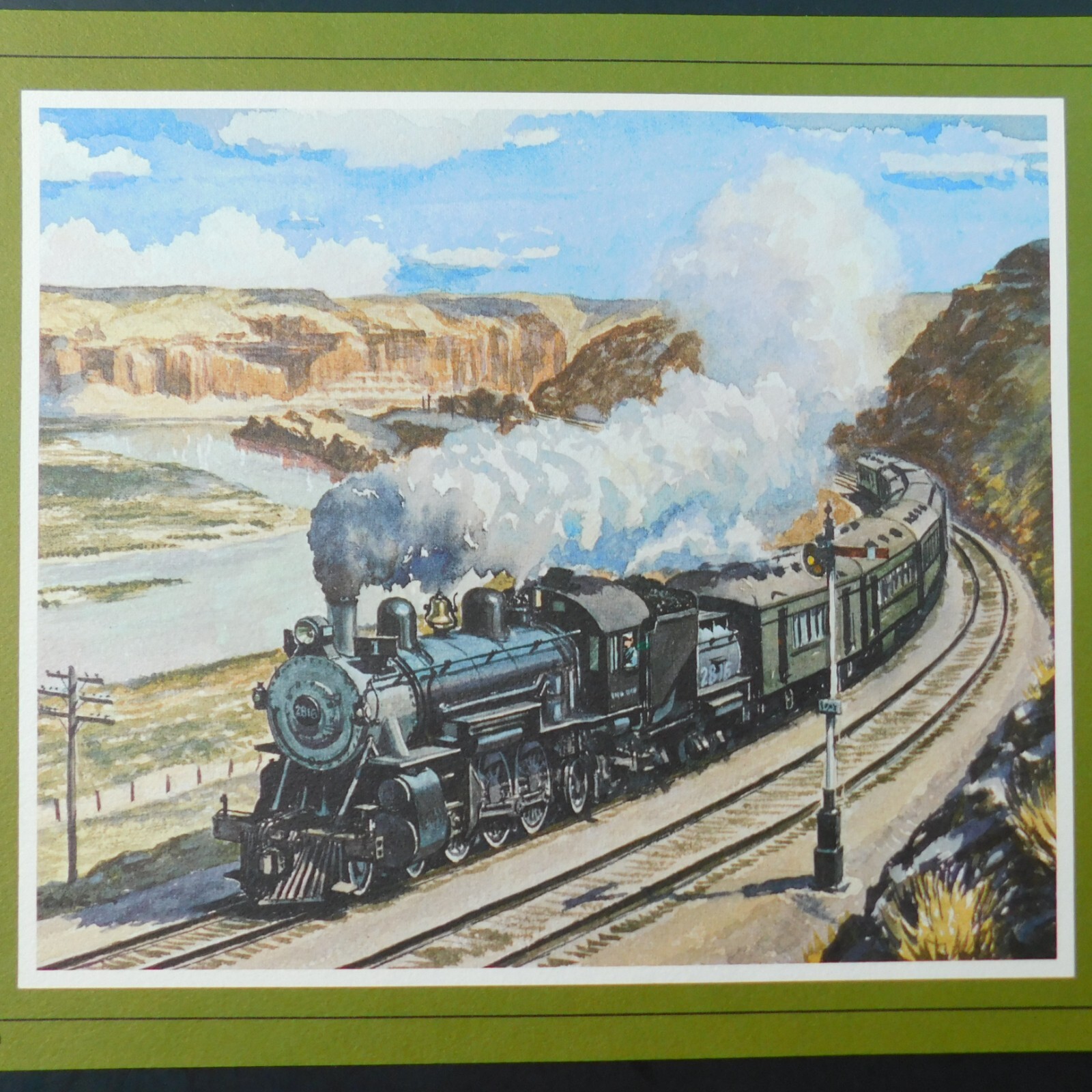 Train Railroad Art Bookplate Lithograph 1969 Union Pacific Print Howard Fogg Vtg
