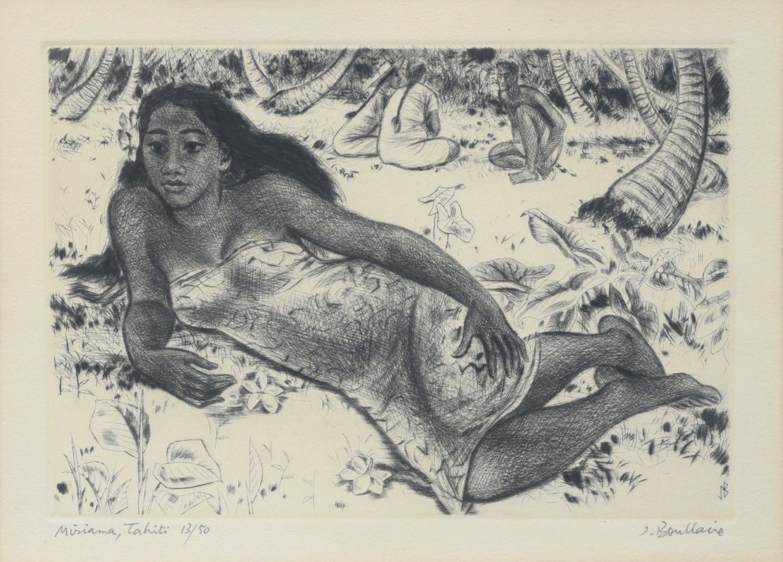 Jacques Boullaire (French, 1893-1972) Miriama, Tahiti, etching, circa 1930