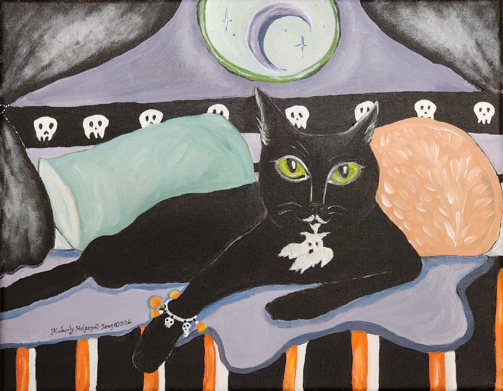 BLACK CAT Gothic Art Print 8.5 x 11 Signed Artist KSams Halloween Kitty Modern