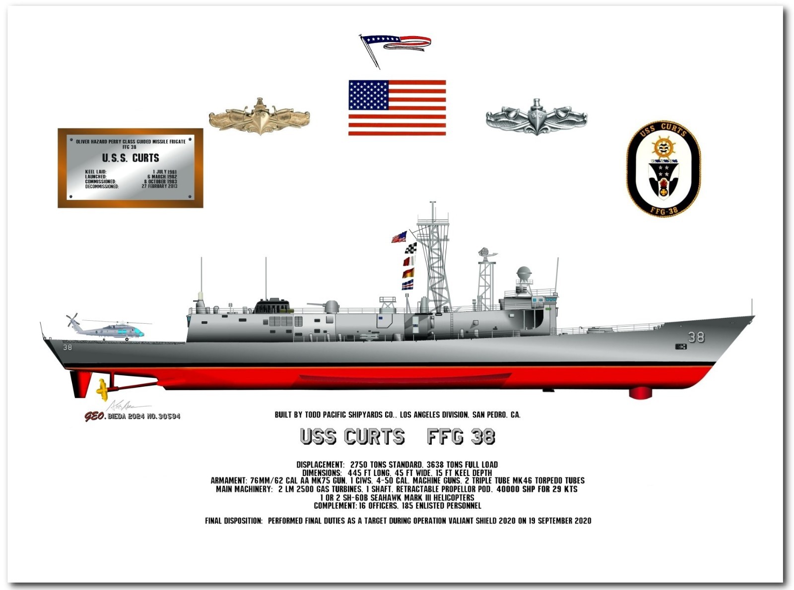 USS Curts FFG-38 Frigate Print – Oliver Hazard Perry Class Navy Art