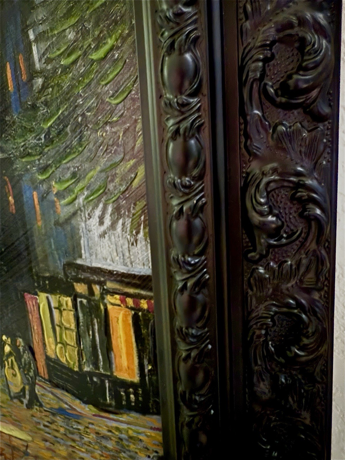 Hand Painted Van Gogh Café Terrace at Night Canvas COA Black Baroque Wood Frame