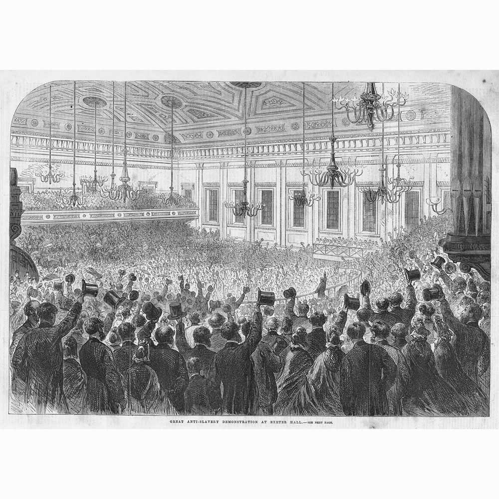 LONDON Great Anti Slavery Meeting at Exeter Hall – Antique Print 1863