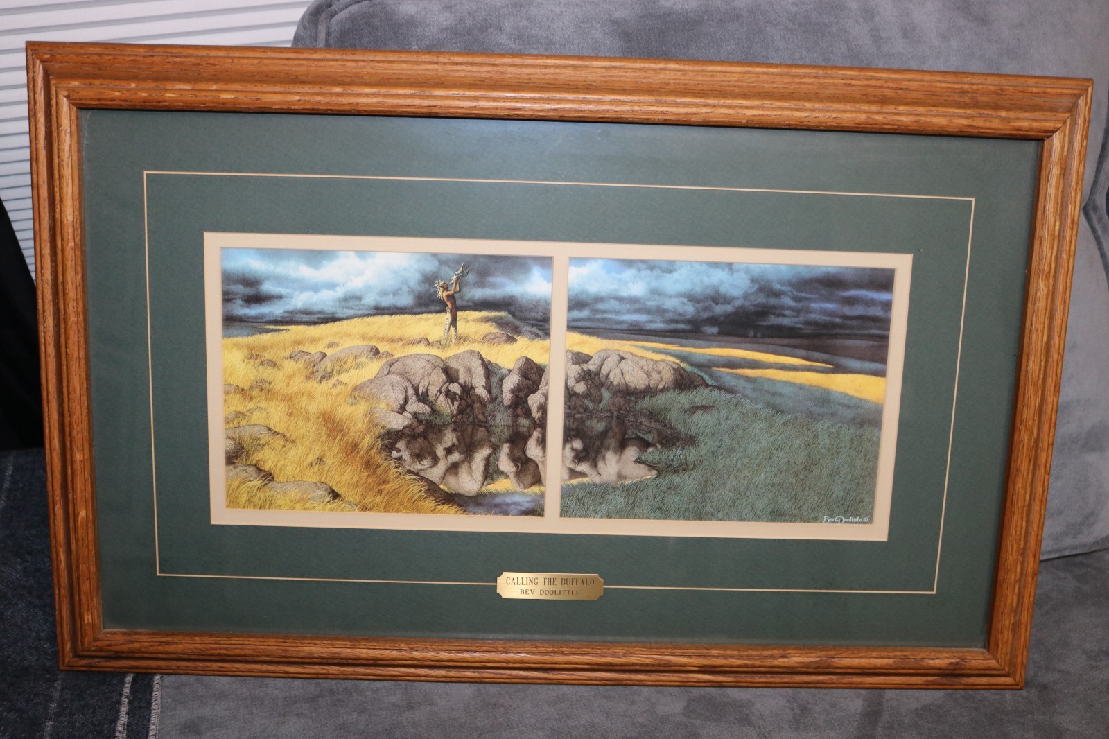 Framed Print by Bev Doolittle called CALLING THE BUFFALO- Native American