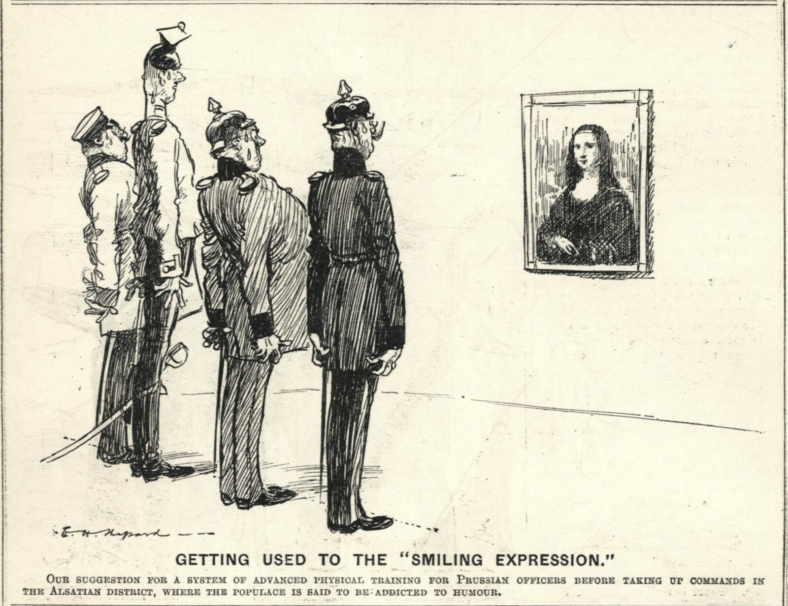 WW1 NON-POLITICAL CARTOON HUMOR – Mona Lisa Sense of Humor – PRUSSIAN OFFICERS