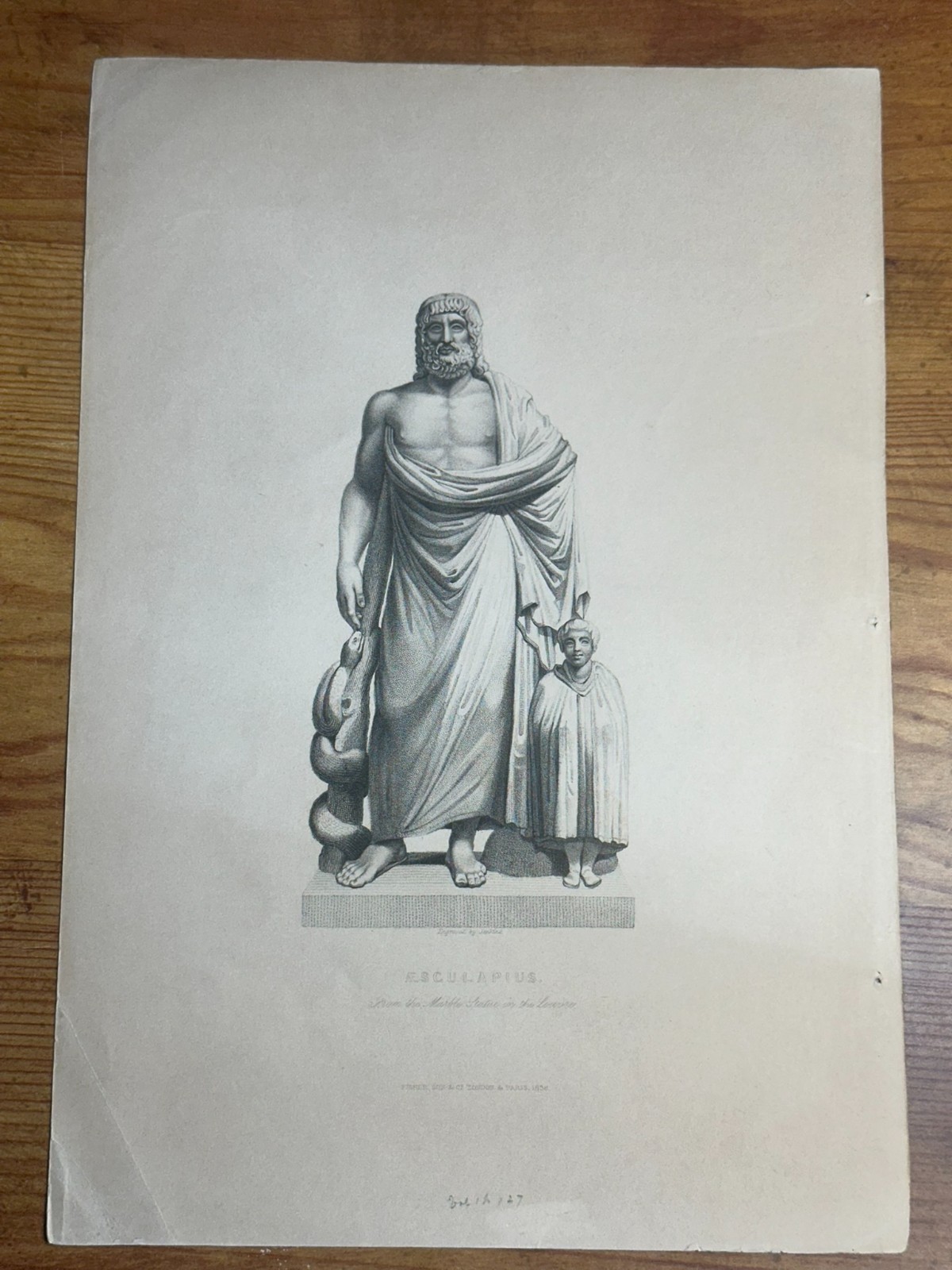 Antique 1838 ÆSCULAPIUS Etching – Ancient Greek god of medicine and healing