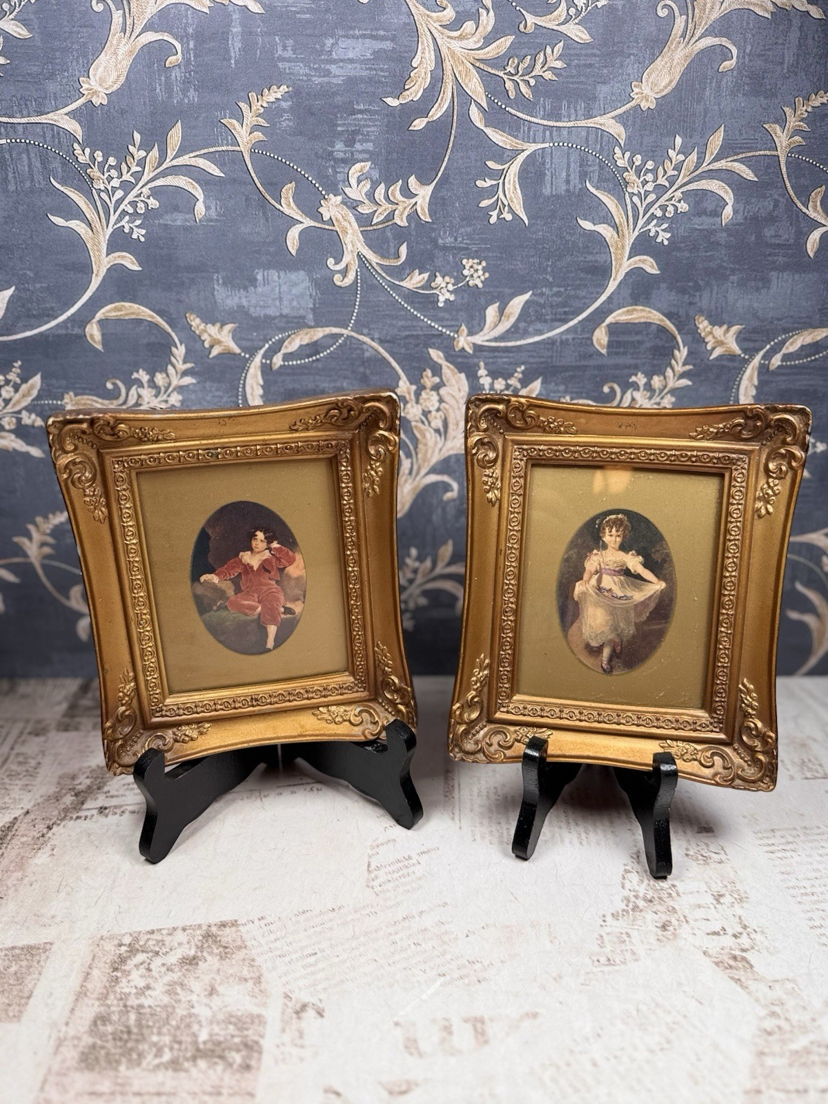 Vintage Sir Thomas Lawrence Miss Murray & Red Boy Framed Prints USA 1960s