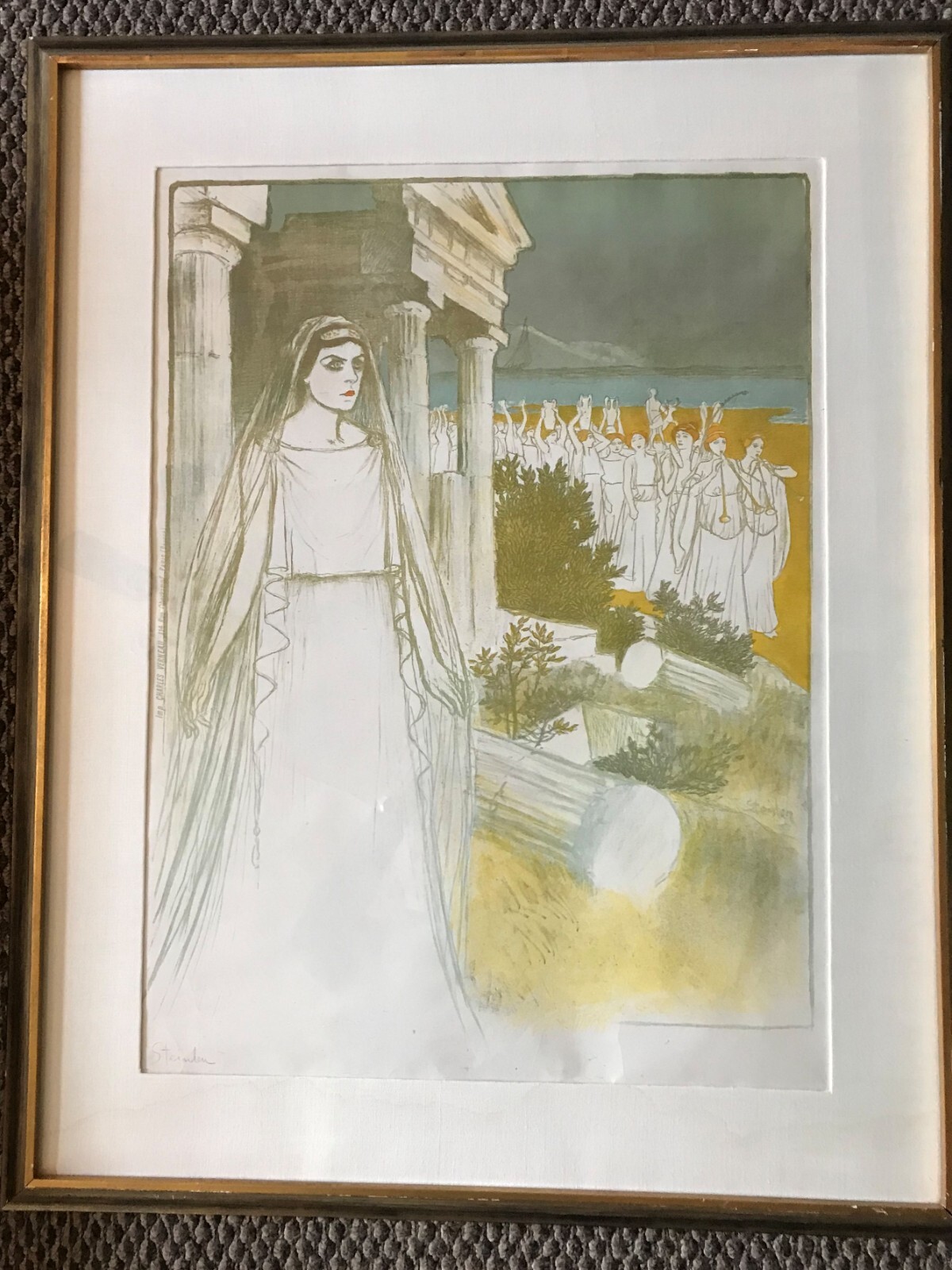 Theophile Steinlen Lithograph “Greek Goddess ” Signed Good Condition