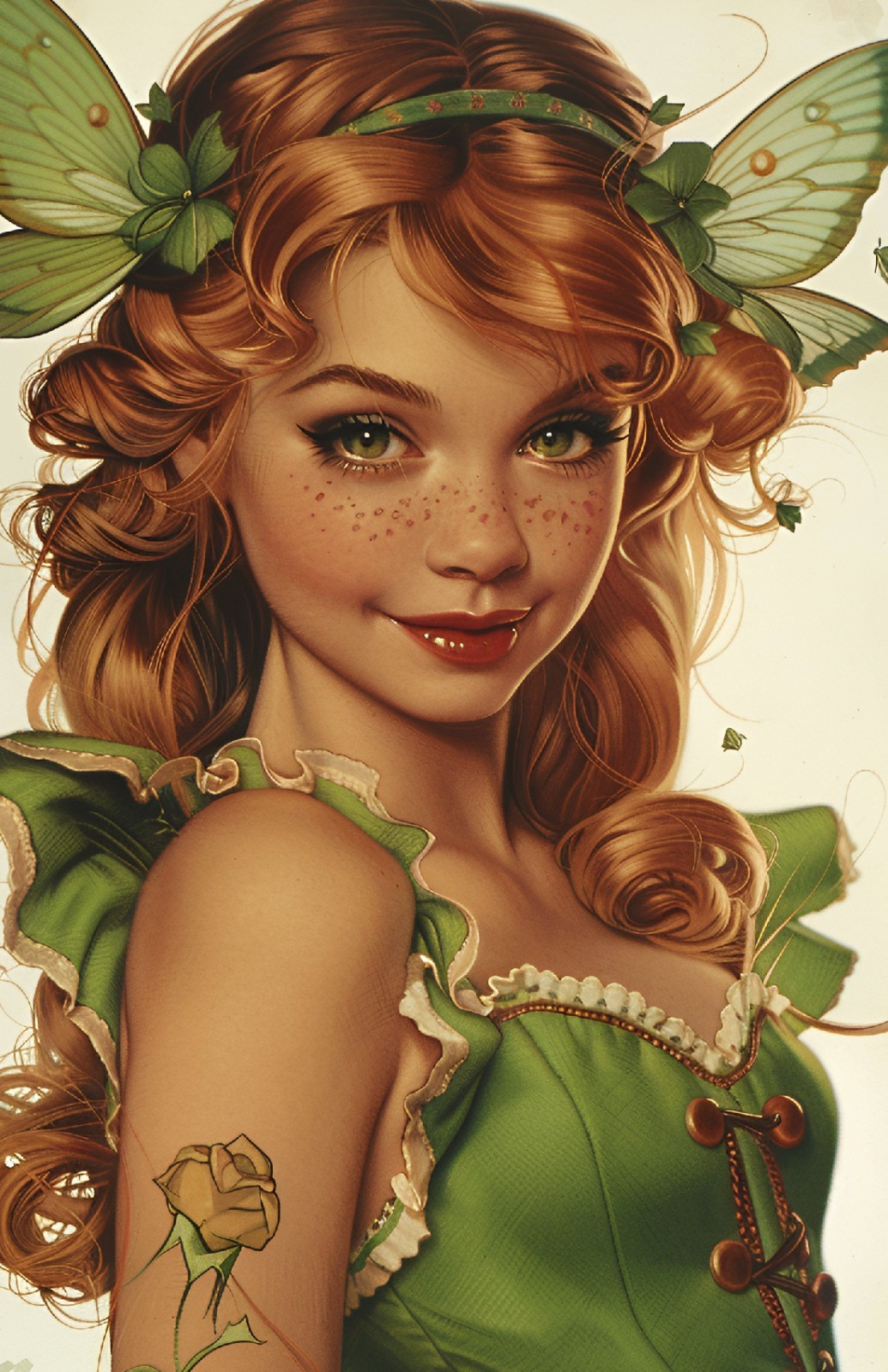 Butterfly Fairy 4×6 Art Print – Green Dress Fantasy Digital UR100300